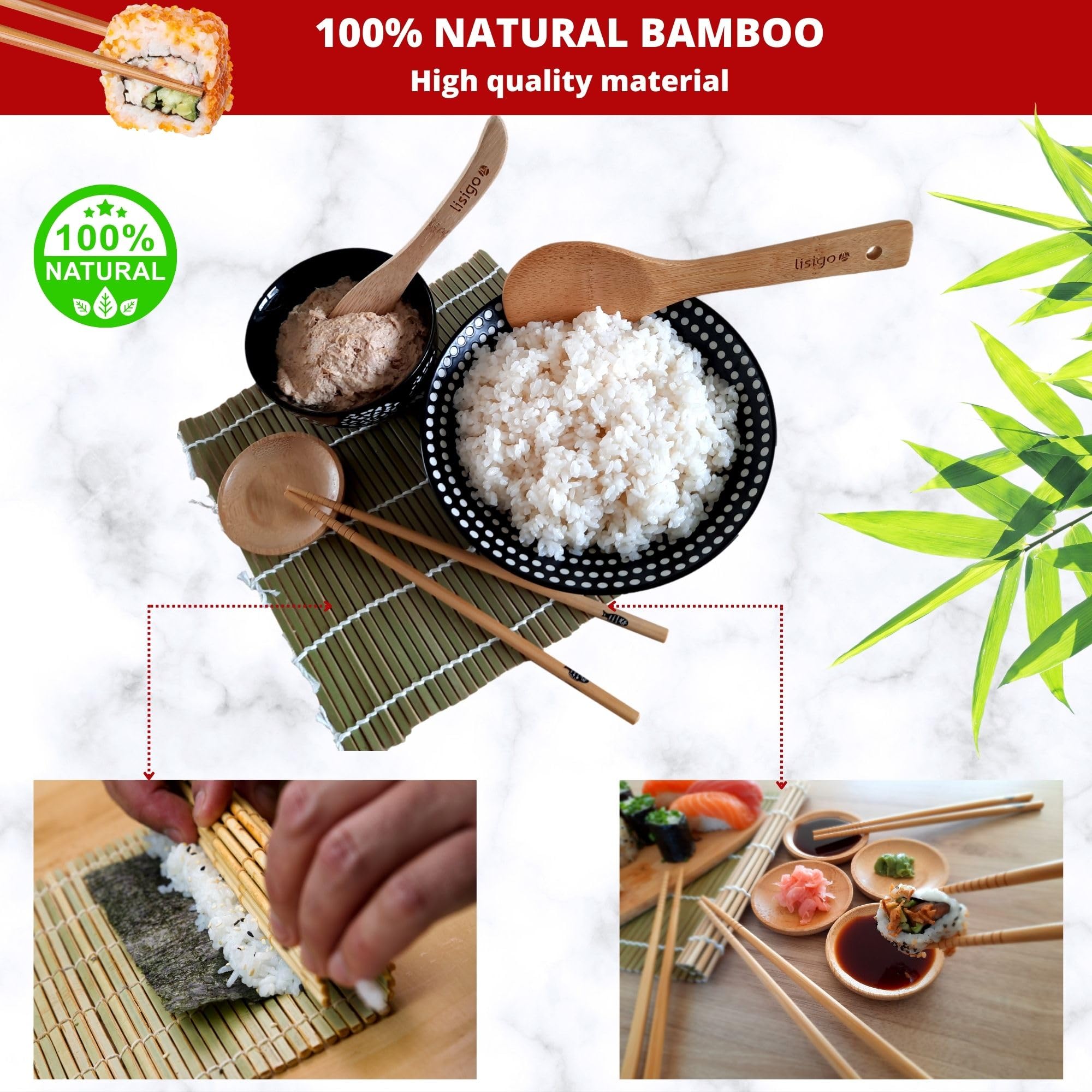 Kit Moule à Sushi Rayé + Tapis Bambou + 2 Cuillères - Polypropylène Alimentaire, Pour Débutants Et Pros
