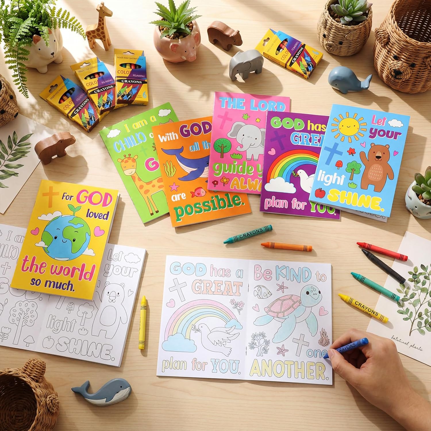 Gilprop 168pcs Christian Coloring Books with Crayons for Kids Easter Mini Coloring Book Bulk Religious Bible Story Activity Gift for Sunday School Church Basket Stuffer DIY Party Favor Craft (Animals)