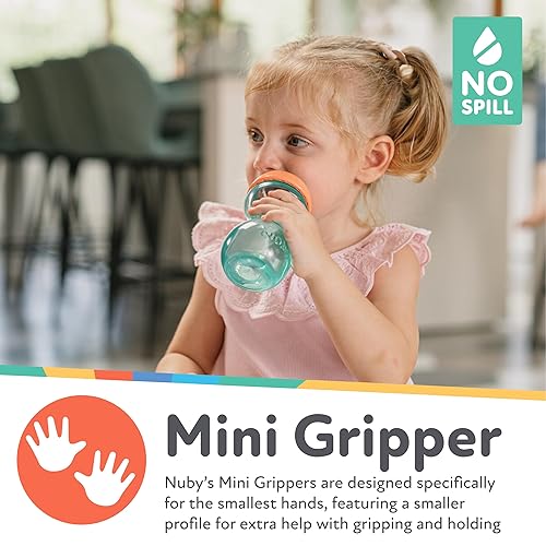 Miniatura 3 de Nuby Mini Gripper - Vasos antiderrames para bebés con boquilla suave, paquete de 3, 6 onzas, más de 6 meses, rosamoradoaguamarina