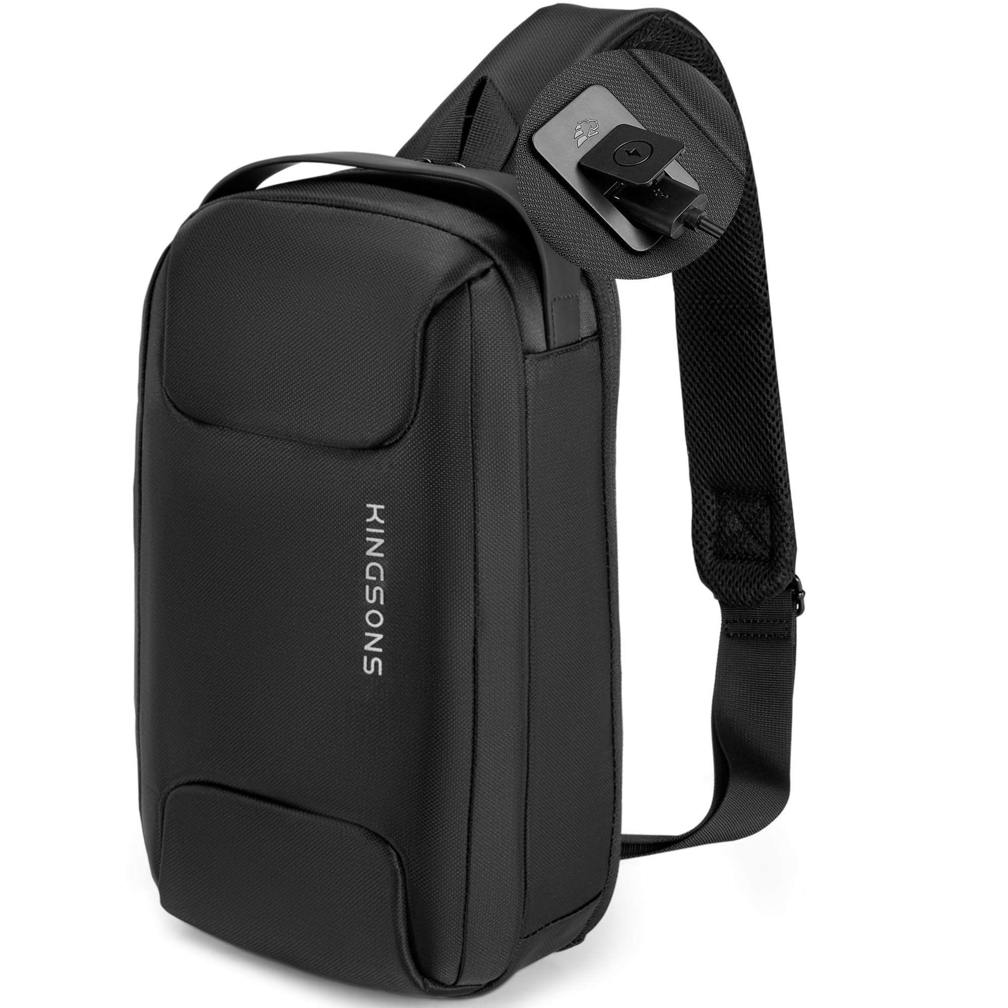 Kingsons Sling Backpack - Mini Crossbody Man Bag Travel Shoulder with Charging Port, Small Hiking Backpack Camping Bag for Traveling, Leisure,