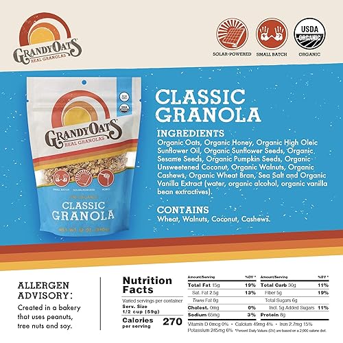 Miniatura 5 de GrandyOats Granola clásica, orgánica certificada, bolsas de 12 onzas (paquete de 3)