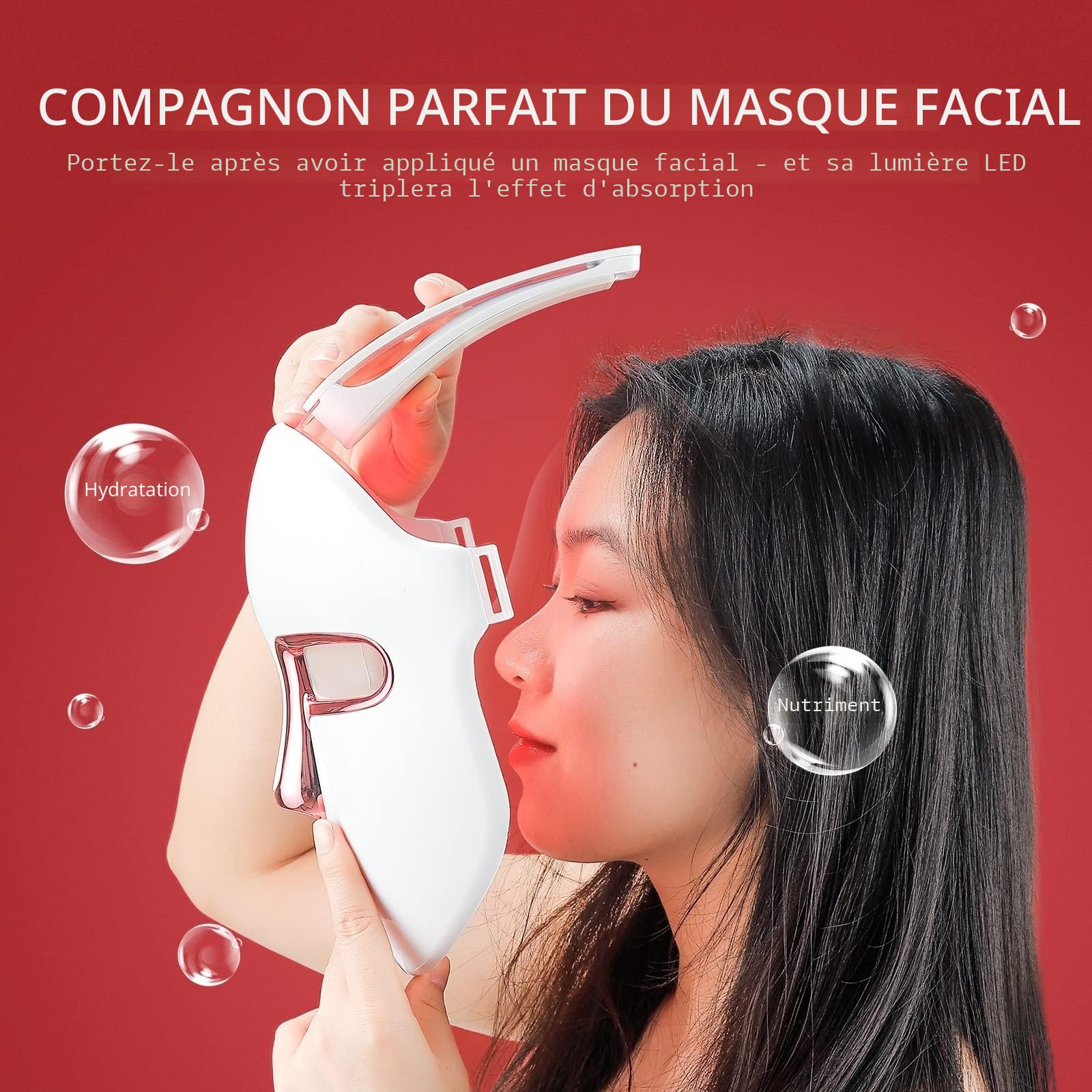 Masque de beauté LED sans fil, 7 couleurs avec 270 perles, masque lumineux LED rechargeable pour la beauté du visage, anti-anges, rajeunissement, raffermissant, rides lisses