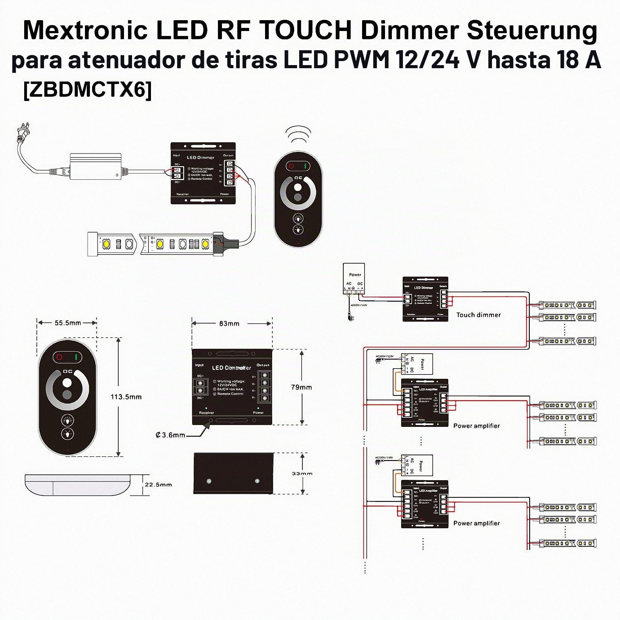 PWM LED Strips dimmer 12 / 24V a control remoto 18A Touch RF