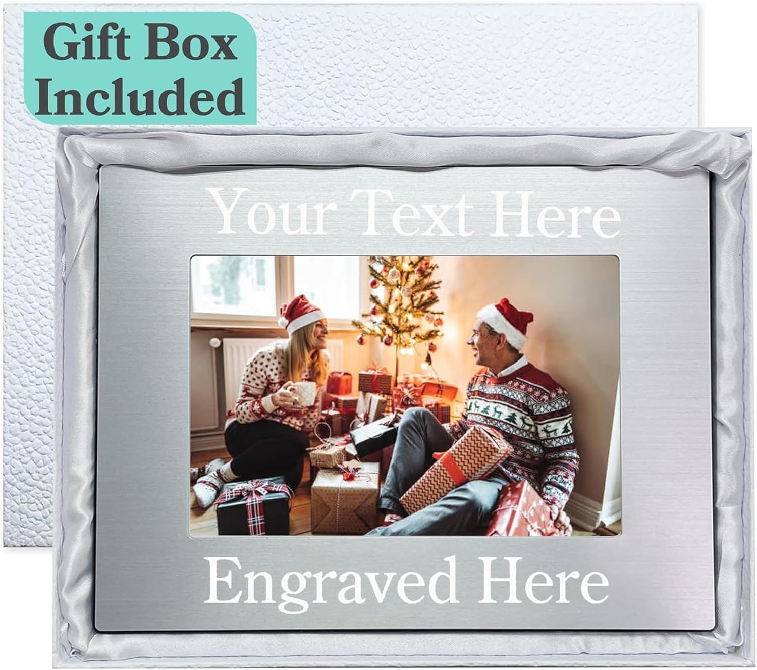 Personalized Picture Frame with Gifts Box, Custom Aluminum Picture Frames 5x7/4x6 Photo Size - Add Your Custom Text Engraved Aluminum Hanging/Tabletop, Personalized Group Family Photo Picture