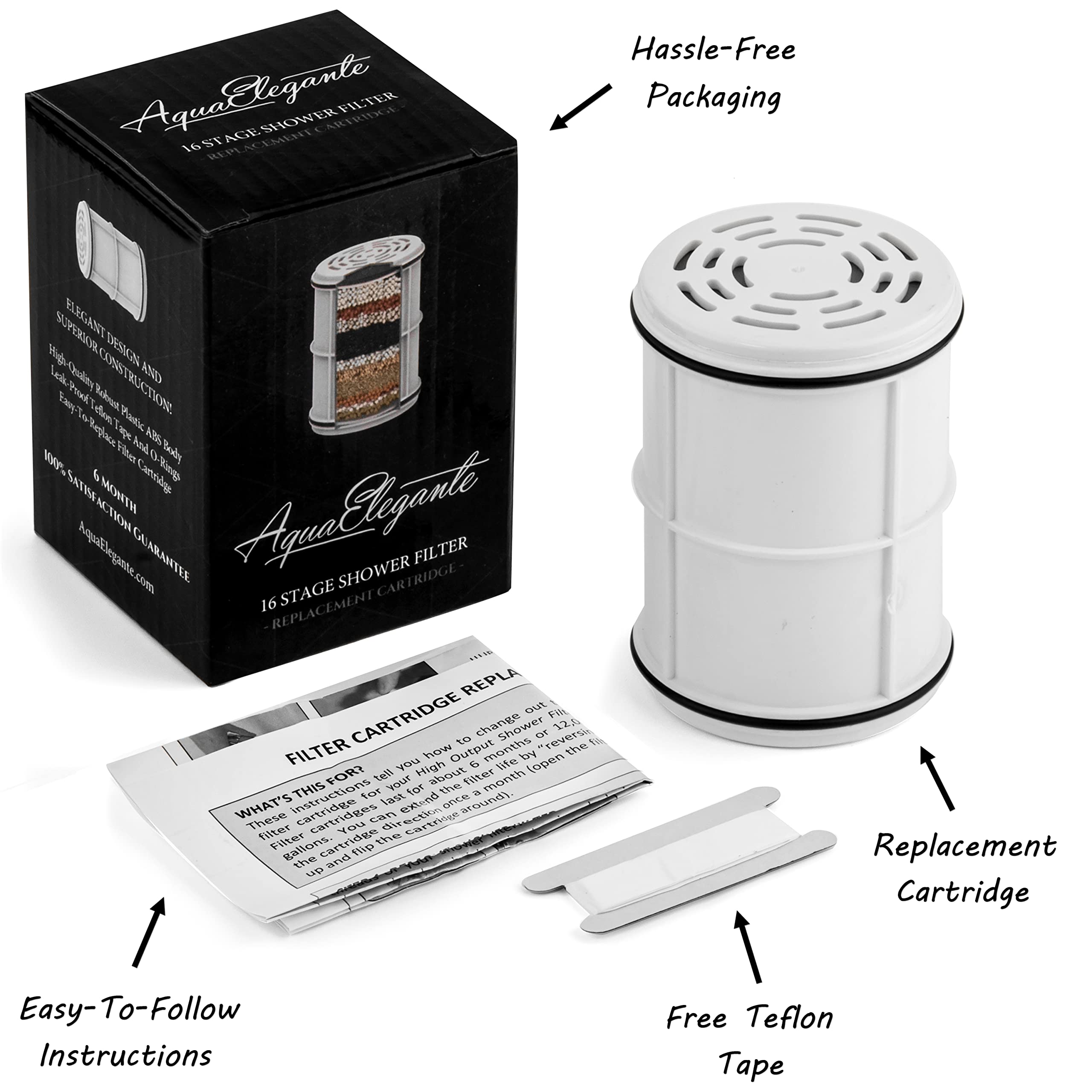 Aqua Elegante Filtro de ducha de 16 etapas, filtros de agua universales para quitar cloro + minerales duros, purificador de baño y mejor sistema de suavizante con carbón activado, cartucho de repuesto