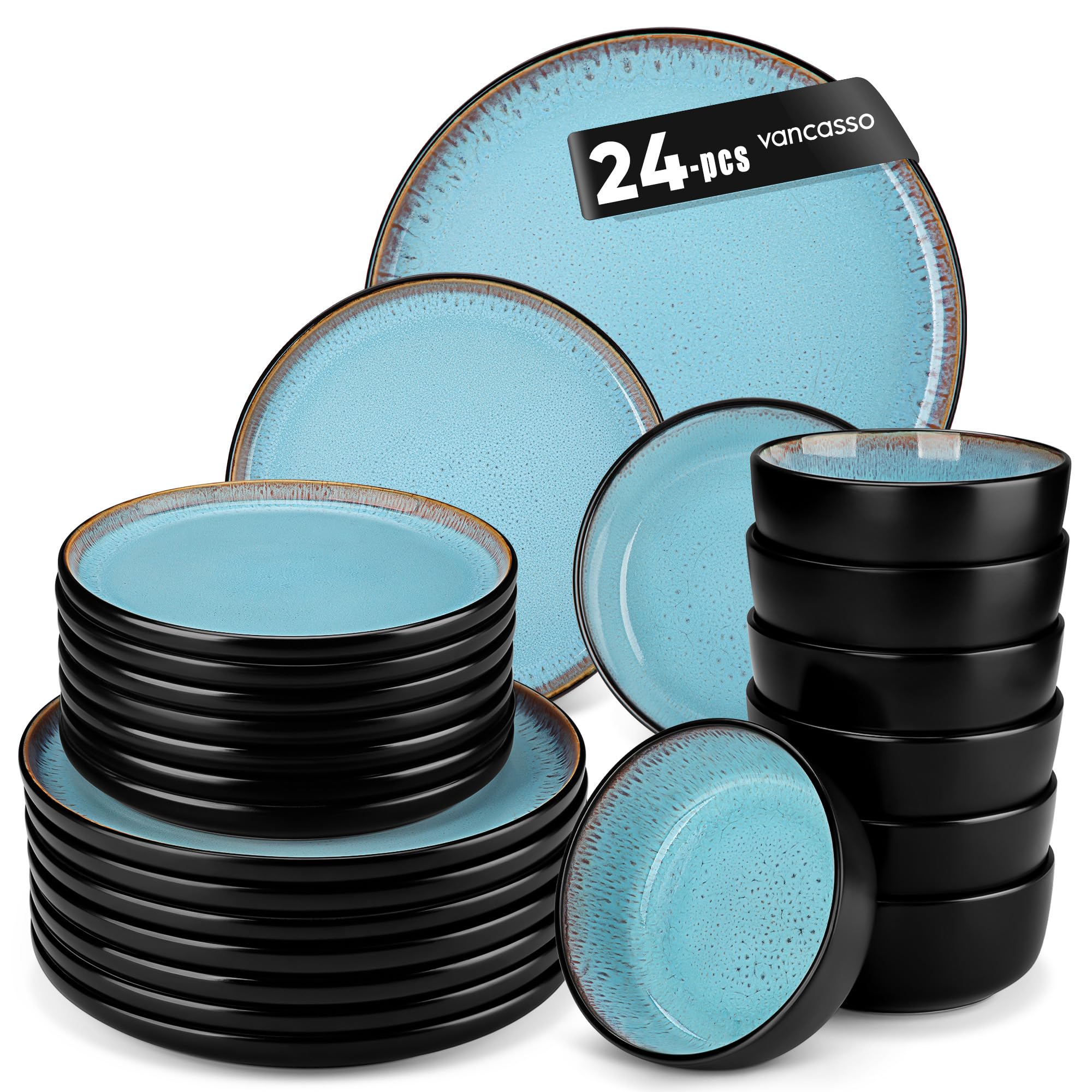 vancasso AMBER 24-Piece Blue Dinnerware Set