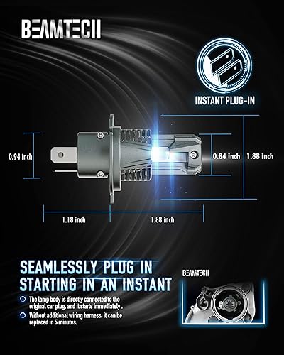 Miniatura 4 de BEAMTECH Bombillas H4, G-XPower Chips 9003 Bombilla antiniebla 20000LM 100W 6500K Plug and Play Bombilla halógena de repuesto para luz delanteraluz