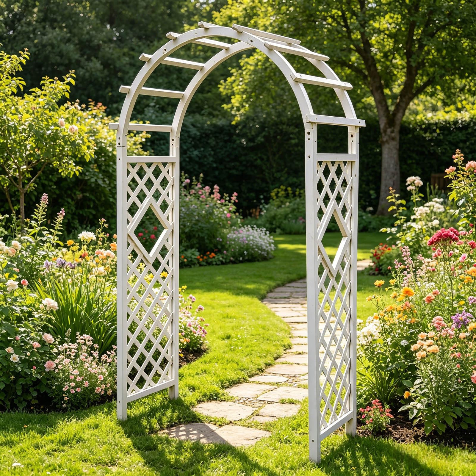 Weißer hölzerner Gartenbogen Rankgitter für Kletterpflanzen, solide Outdoor-Gartenlaube, Pera-Dekor, perfekt für Hochzeiten, Terrasse, Ln Zeremonie, Hintergrund (1 m x 2,1 m) – Verbessern Sie Ihre