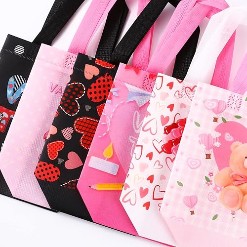 Miniatura 5 de YANGTE 12 bolsas de regalo para el día de San Valentín con asas bolsas de mano reutilizables no tejidas para regalo de San Valentín para niños aula
