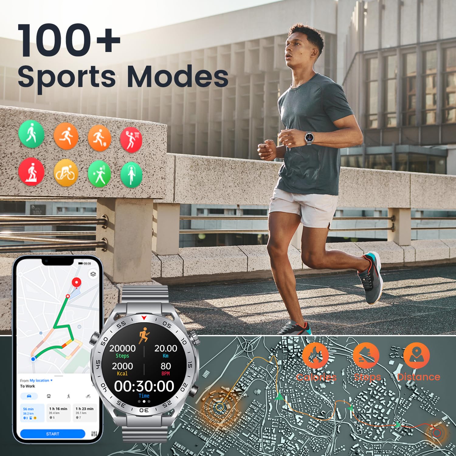 Smartwatch Uomo con Effettuao Risposta Chiamate: 1.43" HD Orologio Digitale Bluetooth con 120+ Modalità Sport Fitness Tracker con Whatsapp SpO2 Sonno IP67 Impermeabile Smart Watch per Android iOS