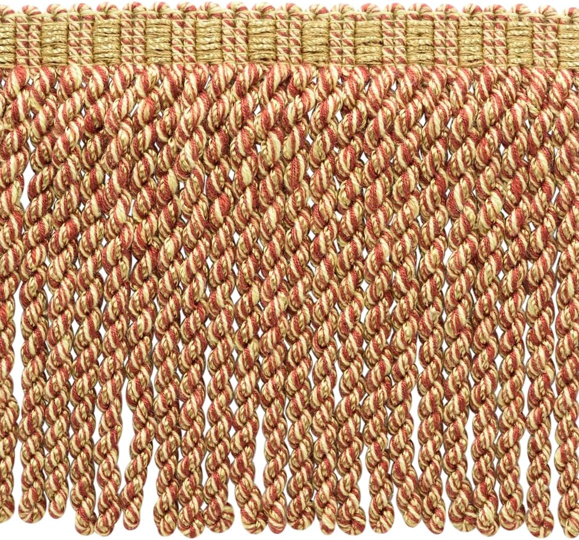 DÉCOPRO 6" (15cm) Decorative Bullion Fringe Trim with Fancy Knitted Gimp Header # BFMLT6, Fruit Medley Green #P77 (Yellow Green, Light Gold, Pink Red) 5 Yard Value Pack (15 ft/4.5m)