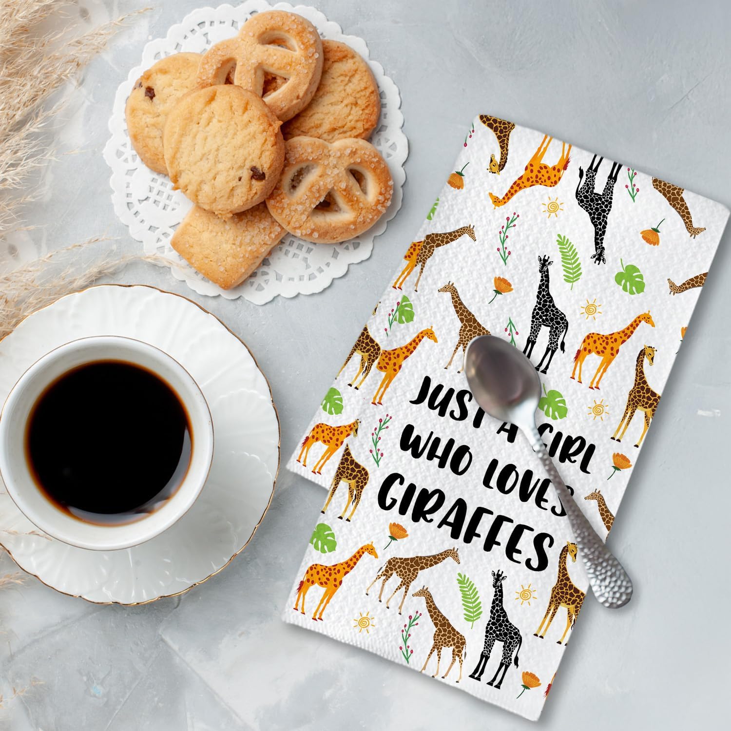 Chicimln Tropical Botanical Giraffe Kitchen Towels, Giraffe Gifts for Women Decorative Hand Towels for Bathroom, Boho Cute Giraffes Dish Tea Towel Drying Cloth for Kitchen Decor, 16x24 Inch - Image 3