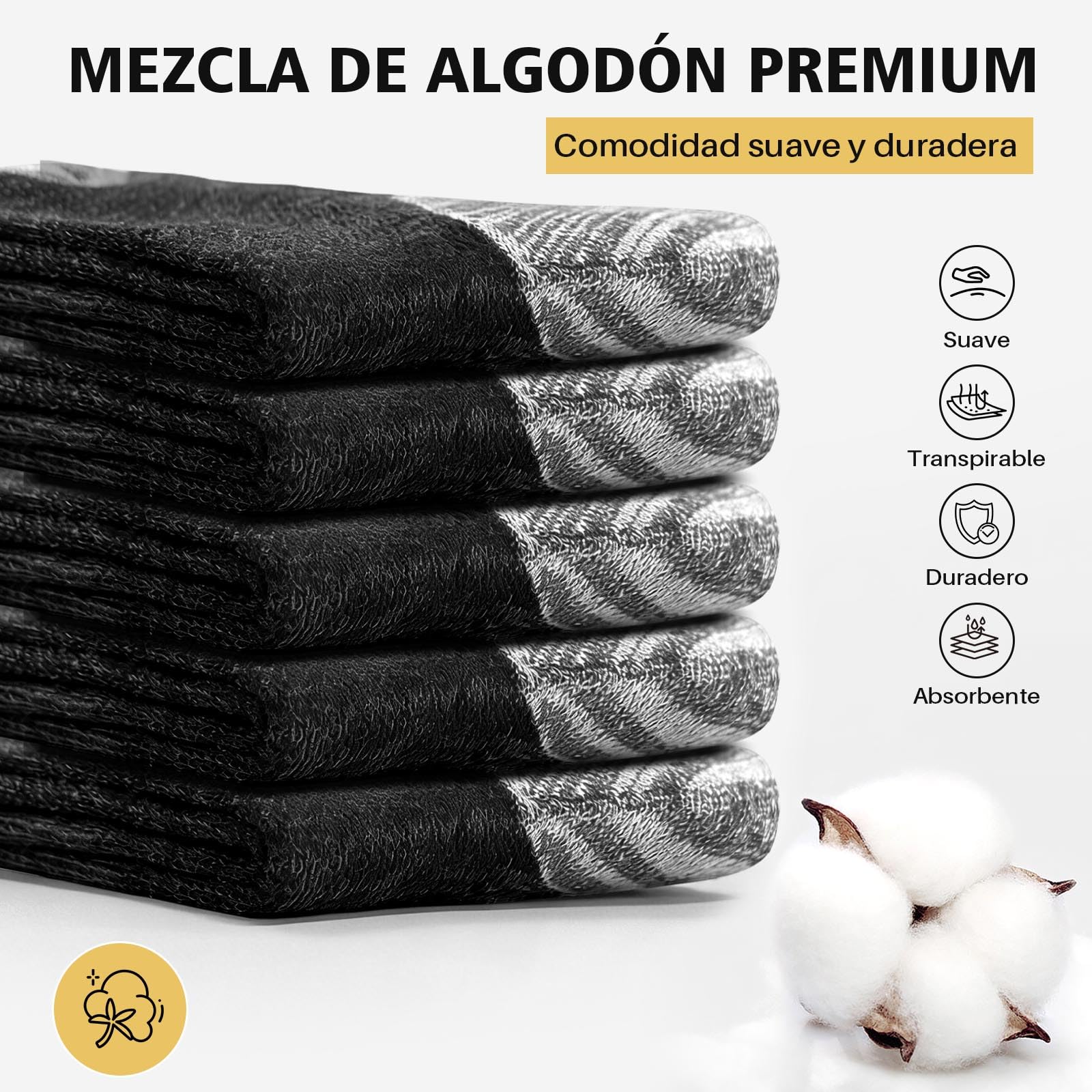 PUTUO Calcetines de Trabajo Hombre Reforzados: Calcetines Hombre Altos de Algodón - Work Socks Transpirable Anti-ampollas per Trabajo Deporte Running 5 pares — view 3