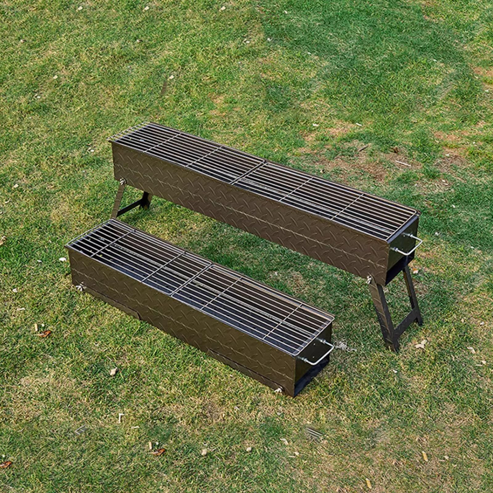 Griglia portatile a carbone per campeggio, griglia pieghevole per barbecue, piastra in acciaio ispessito per cucinare all'aperto, viaggi, cortile e giardino, 60 x 19 x 35 cm