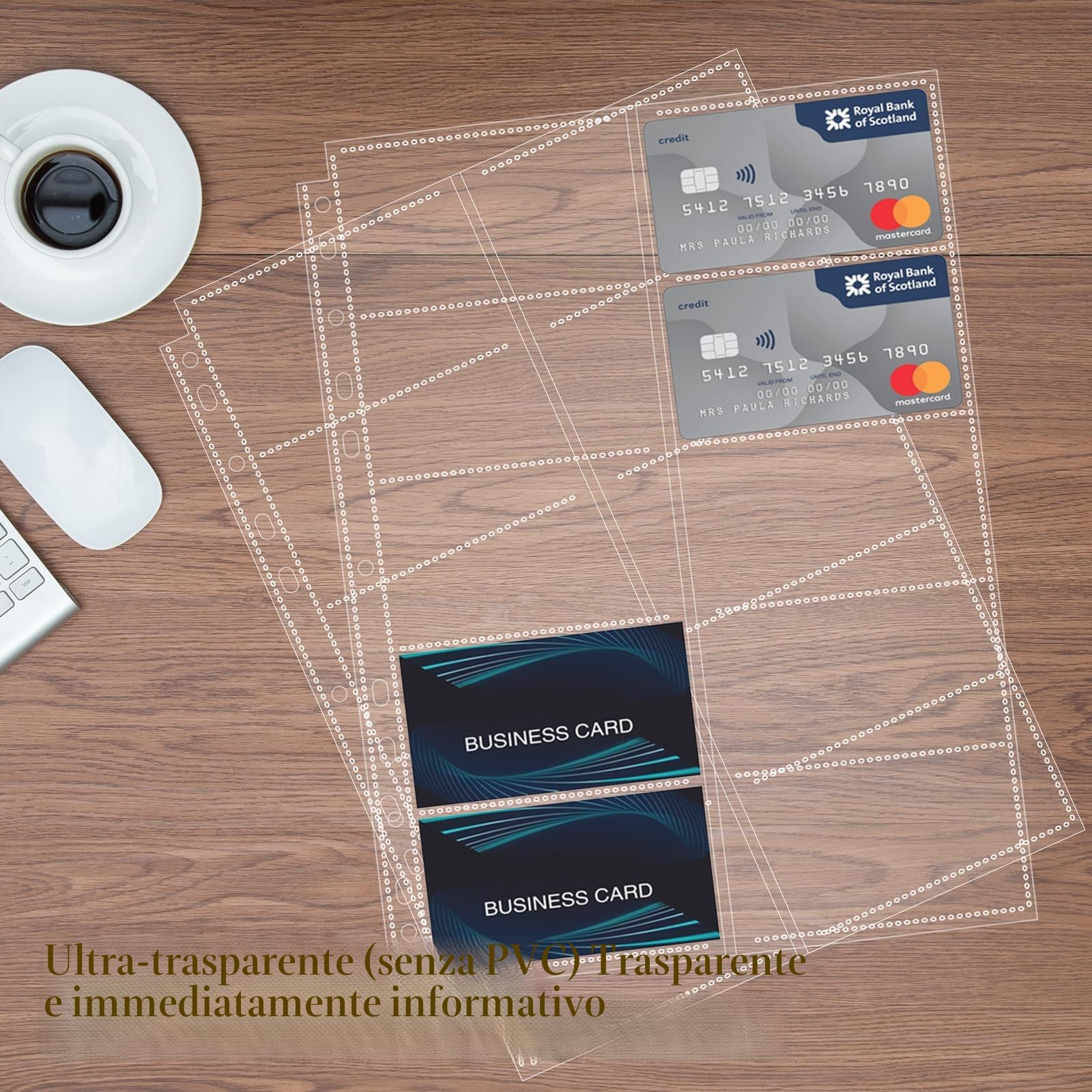 Album Portabiglietti da Visita 600 Carte A4 in Pelle PU, Anelli Caricamento Laterale, Nero | Organizzazione Ufficio