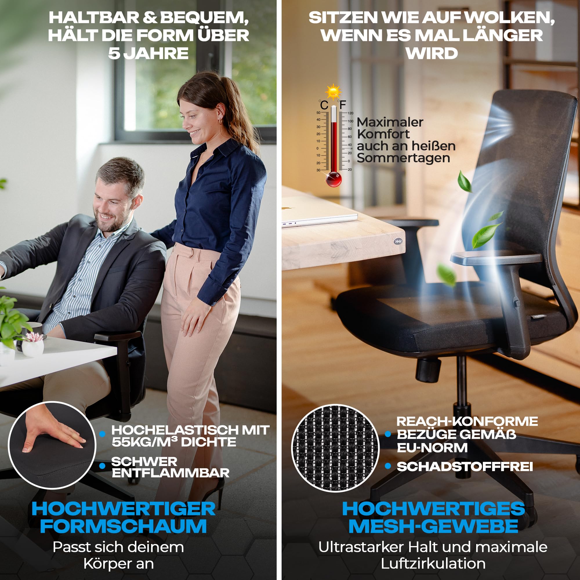 VALKENSTOL M2 Bürostuhl Ergonomisch Testsieger, Einstellbarer Lendenwirbelstütze Schreibtischstuhl für Büro und Home Office
