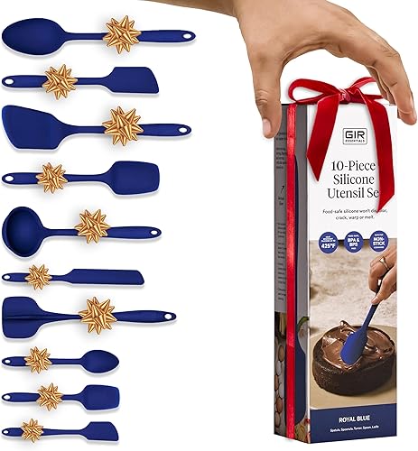 GIR Get It Right - Juego de utensilios de cocina esenciales de silicona, 10 piezas, cucharón, espátula, abatible, cuchara y cuchara, utensilios de