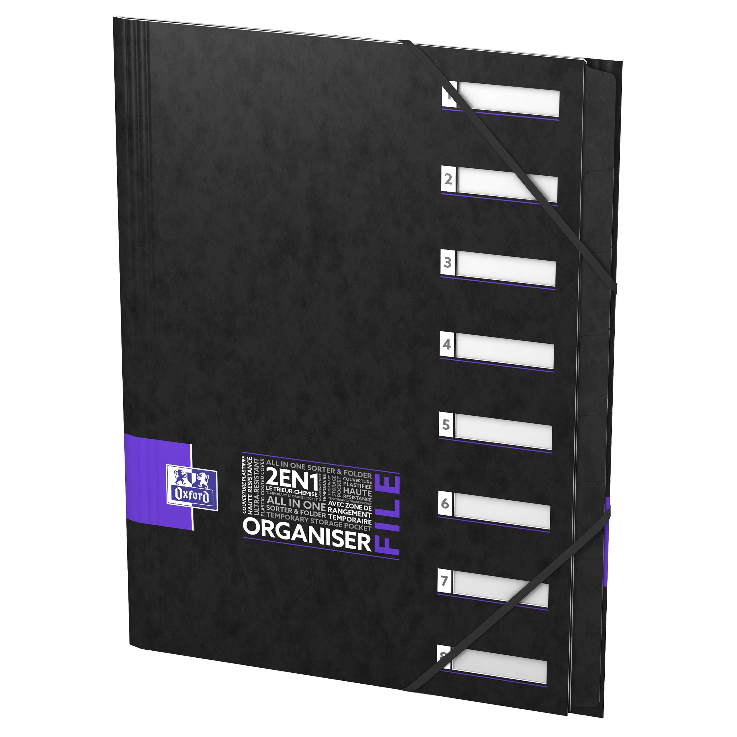 Oxford OrganiserFile Trieur 8 Compartiments Format A4 Fermeture Elastique Couverture Carte Pelliculée Couleur Aléatoire 400065859
