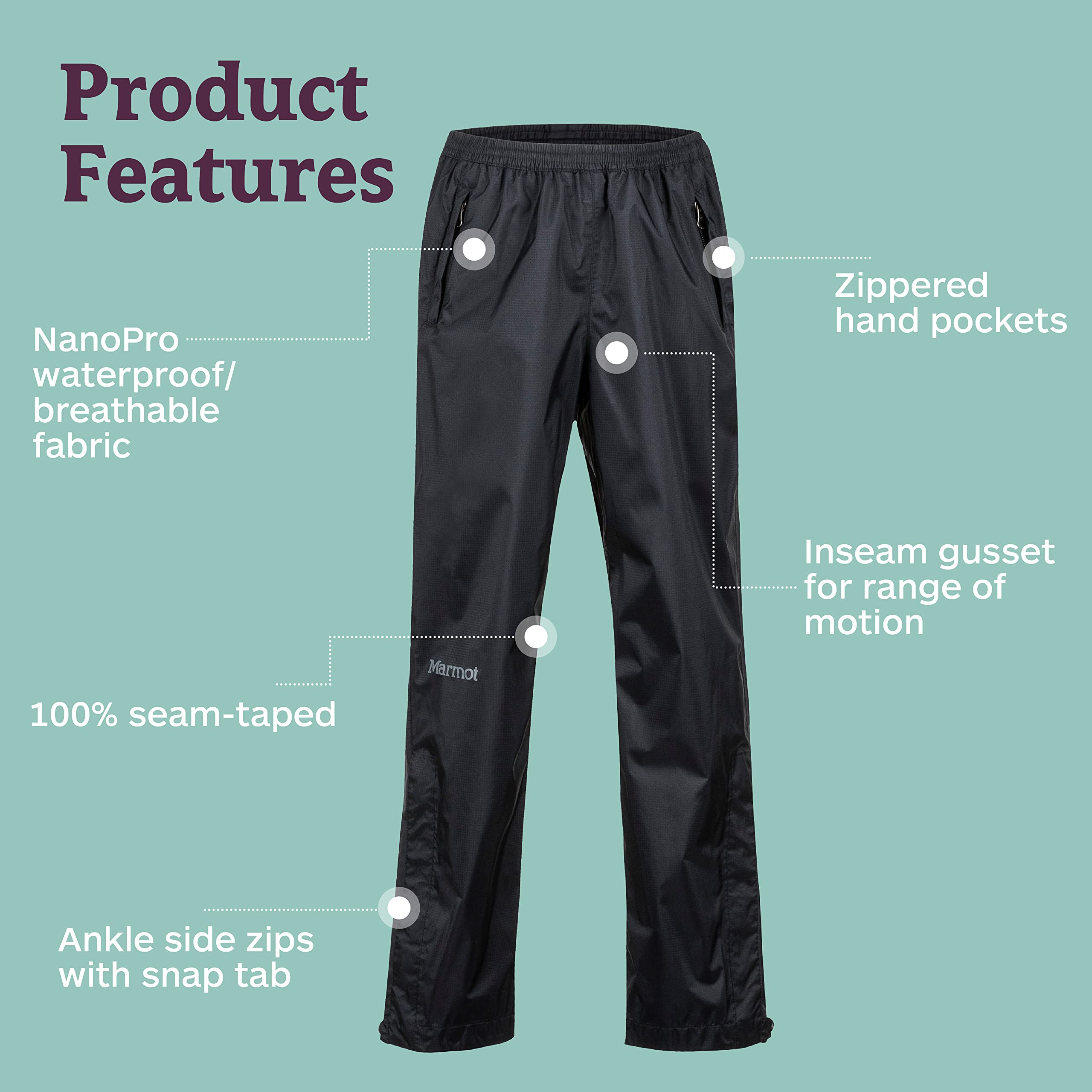 Marmot Kid's PreCip Eco Pant, Pantalones impermeables, de lluvia, prueba de viento, transpirables, Niños