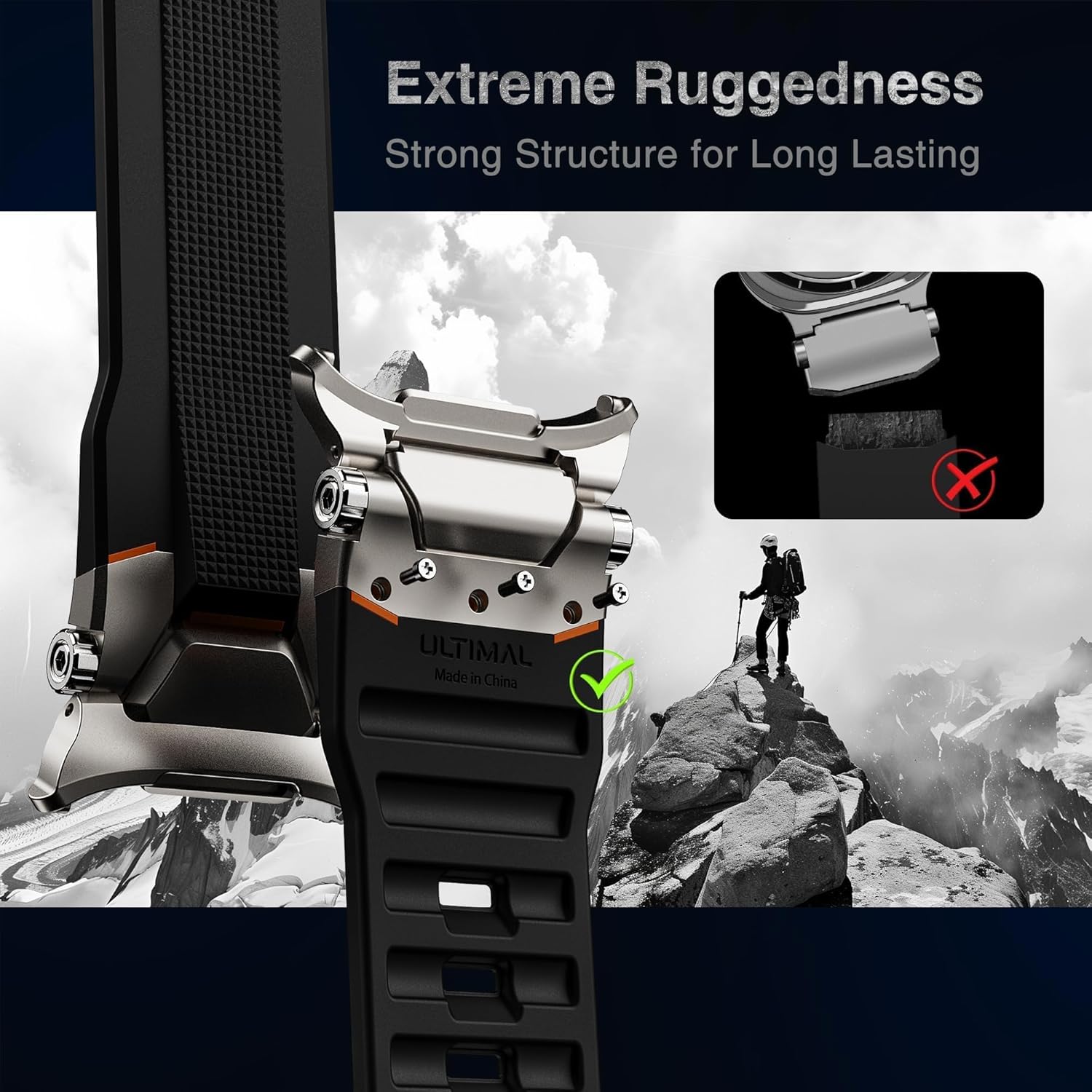 ULTIMAL Watch Band for Samsung Galaxy Watch Ultra 47mm(2025/2024) Compatible with Samsung Watch Strap Bands for Men Sport Bands for Watch Rugged Premium TPU & Metal (Black+Silver) - Image 3