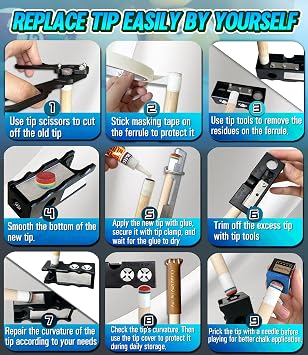 11-in-1 Pool Cue Tip Repair kit, Professional All-in-One pool stick Tip Tool for Shaping, Replacement, Maintenance. Tips Shaper & Scuffer kit, Pool Cue trimmer - For Billiards Enthusiasts & Pros