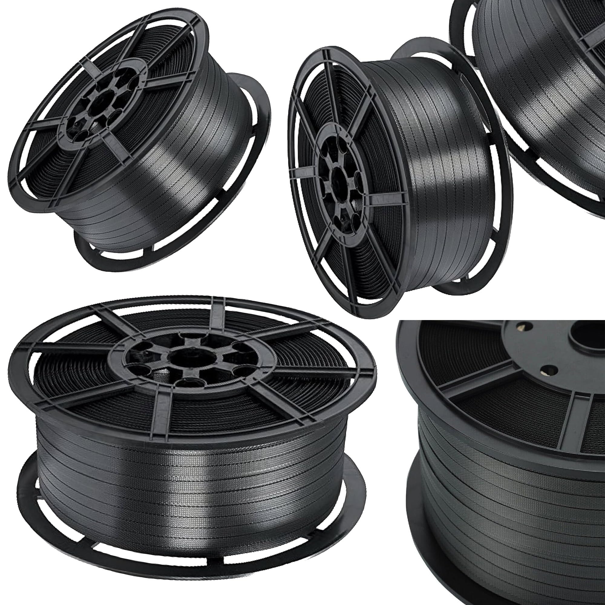 12mm Wide 1000 Metres Per Coil 310kg Brake Strength Polypropylene Black Plastic Hand Pallet Strapping Coil (2 Coils)