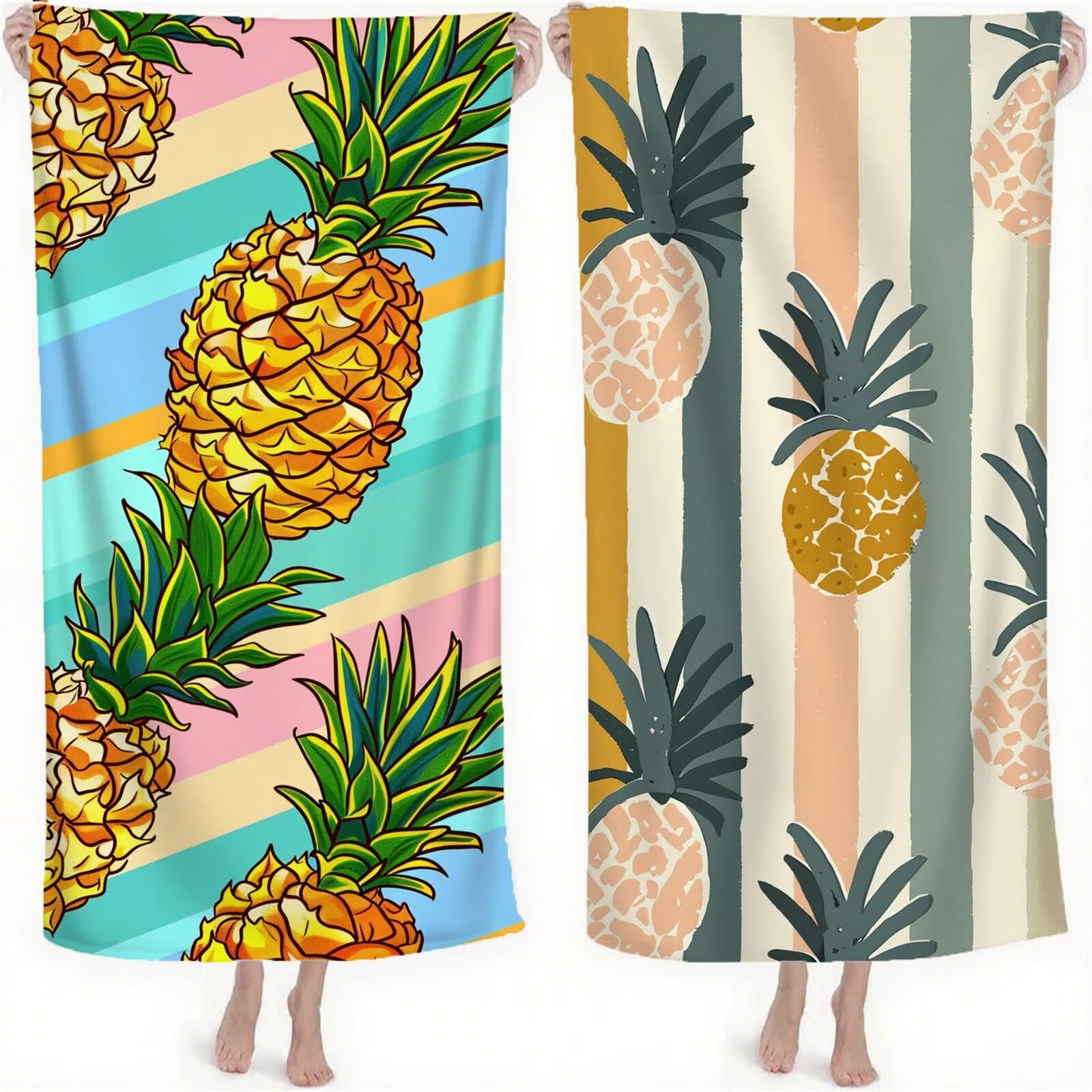 Serviette de Plage XXL 220x100 cm Anti Sable et Séchage Rapide Microfibre Drap de Plage Serviette de Bain Grande Taille Drap de Bain pour Homme Femme Voyages Natation Camping Pique Nique Ananas S-528