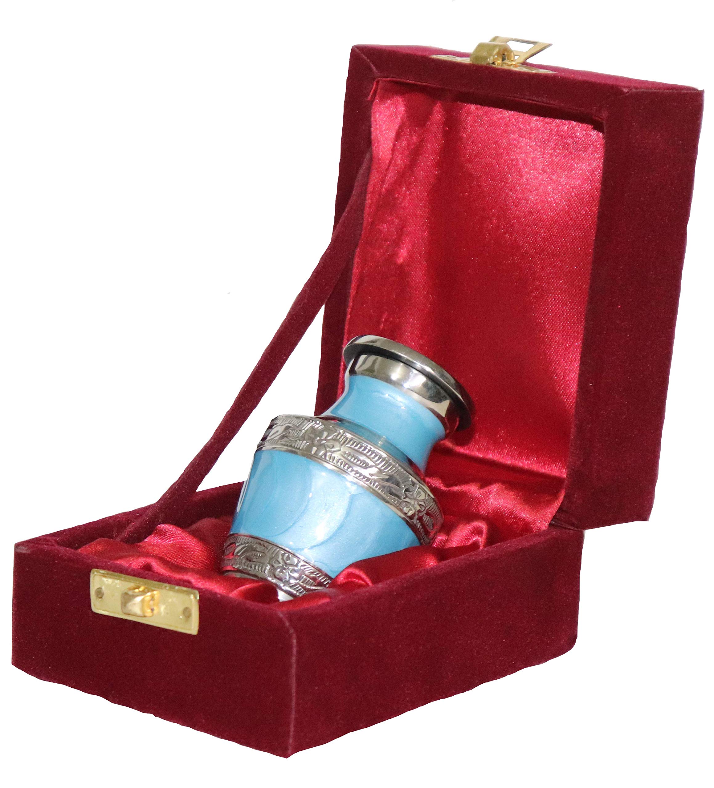 Small Urns for Human Ashes Adult Female and Male | Gift Set of Ocean Blue Small Aesthetic Keepsake Urn | A Velvet Carry Bag | A Paper Funnel | Premium Gift Box