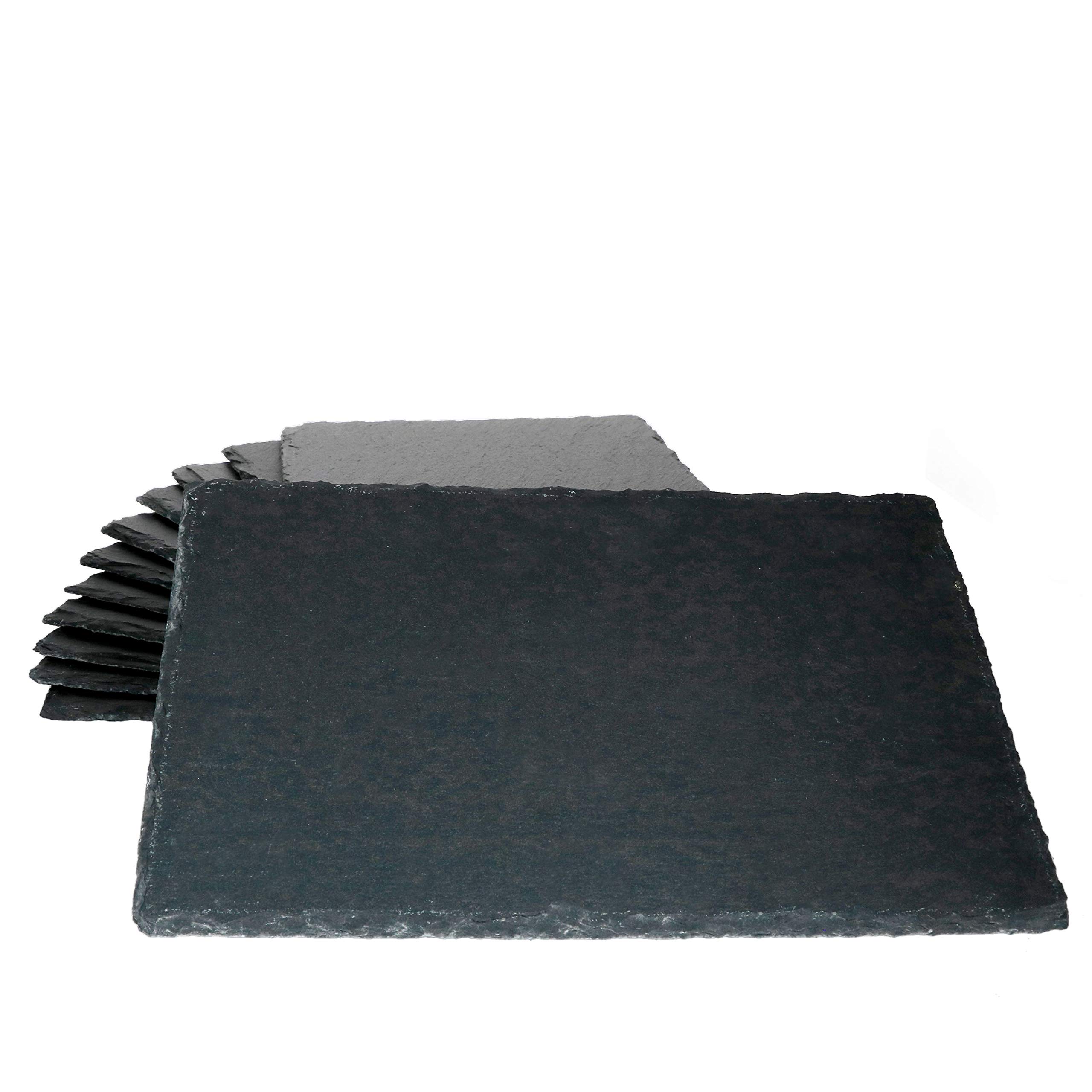 MamboCat Lot de 12 plaques en ardoise 20 x 30 cm - Assiettes rustiques en ardoise - Bords cassés naturels - Idéal comme plateau à sushi et assiettes de présentation - Noir