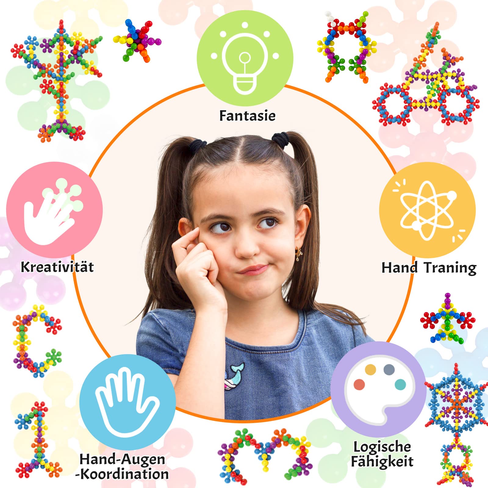 Ltteaoy 500 Stück Steckblumen Bausteine für Kinder, Interlocking Steckspiel Konstruktionsspielzeug mit festem Halt & Aufbewahrungsbox, STEM Montessori Spielzeug ab 3 4 5 6 7 8 jahre jungen Mädchen