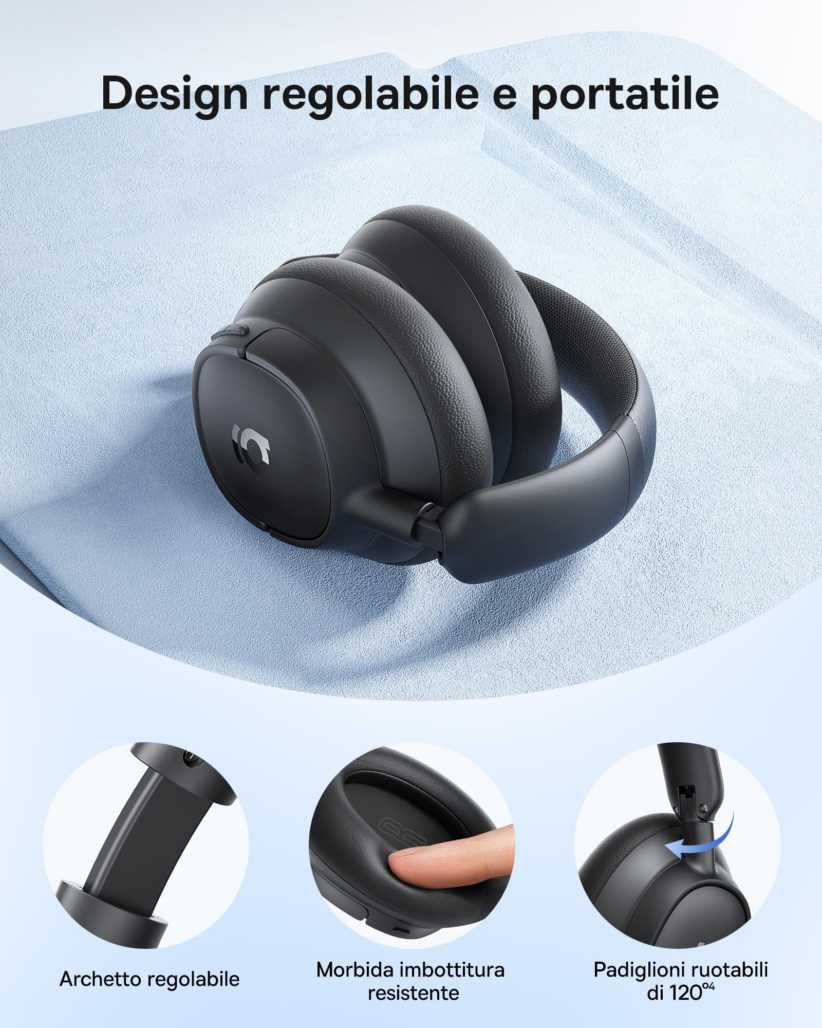 Baseus EH10 NC Cuffie Bluetooth con Cancellazione del Rumore Ibrida Attiva -45 dB, Cuffie Over-Ear Hi-Res & Audio LDAC con 5 Microfoni AI, 80 h di Autonomia, Bluetooth 6.0, Connessione Multipunto