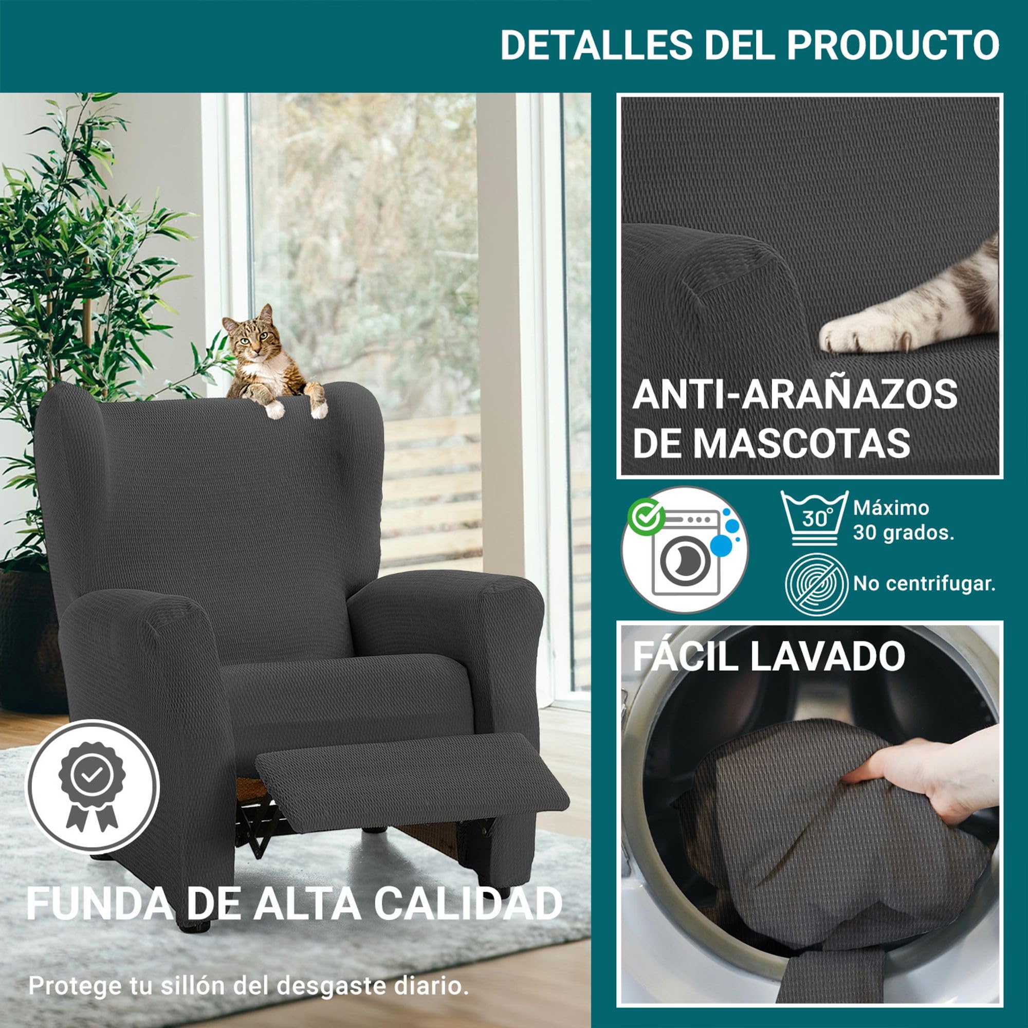 ECOMMERC3 | Funda para Sillón Relax Elástica y Extrasuave Color Antracita - Funda para Sillón Relax Ajustable 100% Made in Spain