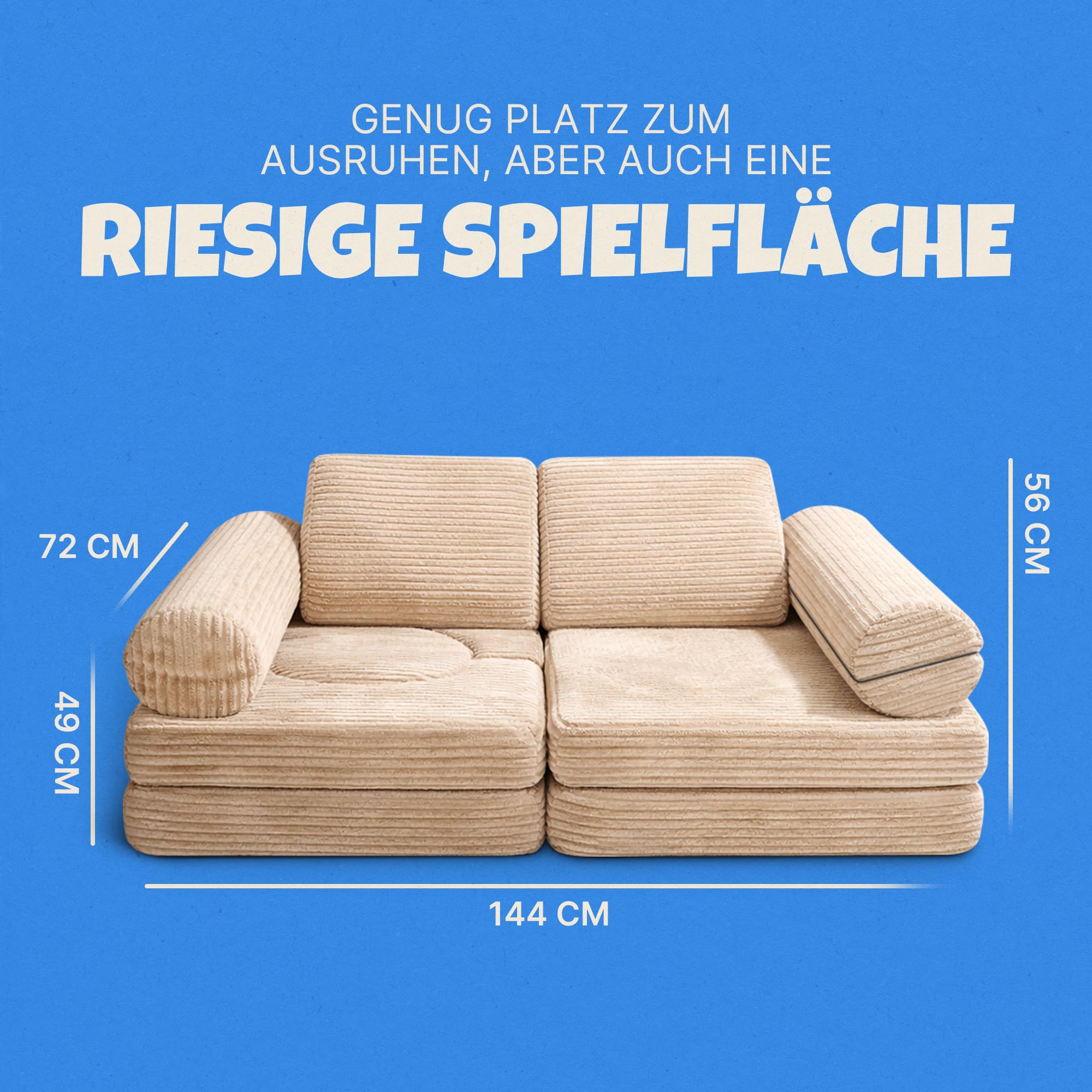 Bestlivings Spielsofa Kinder Beige Flanell-Cord | 11-teilig