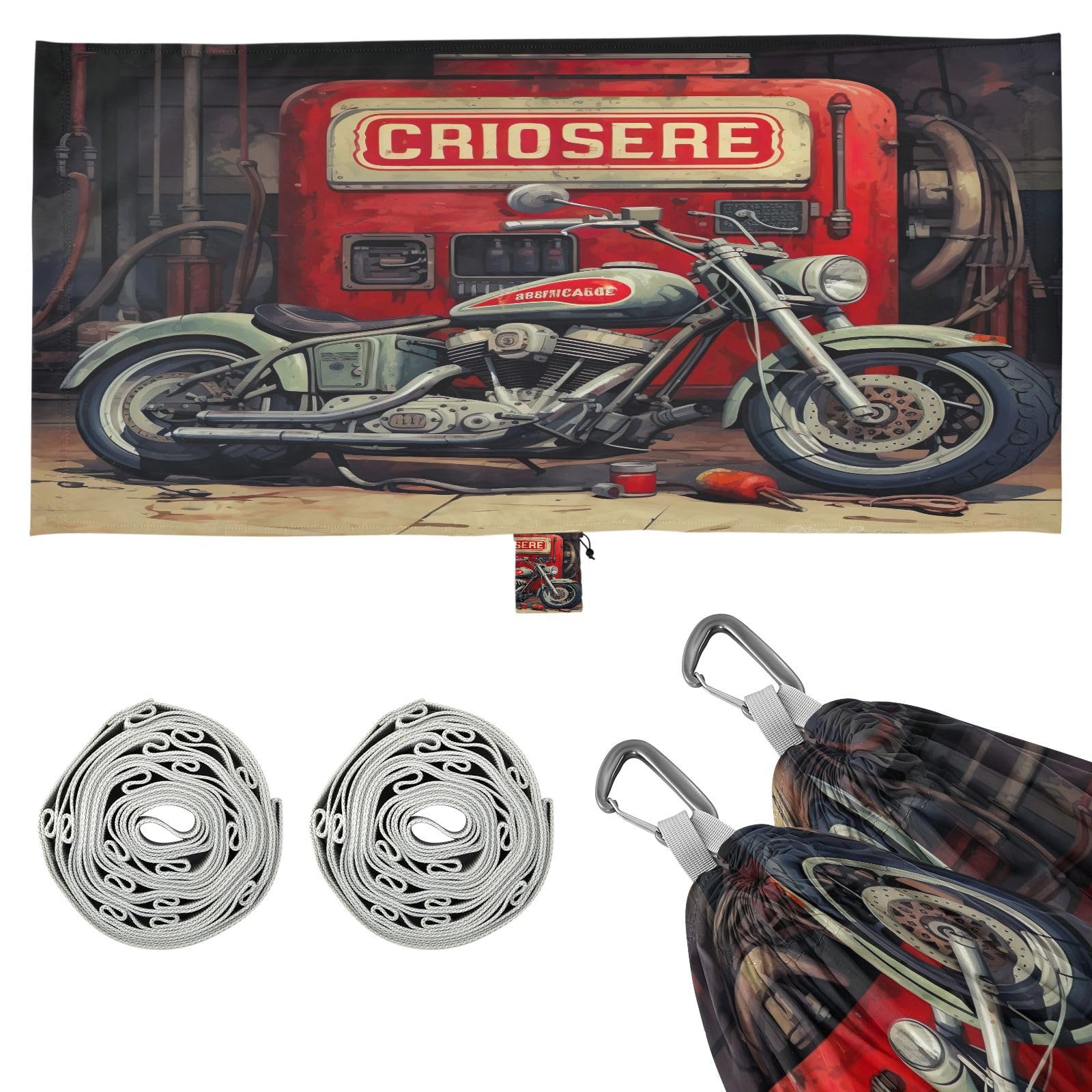 SDMKA Retro Style Motorcycle Camping Hammock, 330 lbs with 2 Tree Straps, Carry Bag, Single Portable Hammock for Outdoor/Indoor, Hiking, Beach, Backpacking, Travel