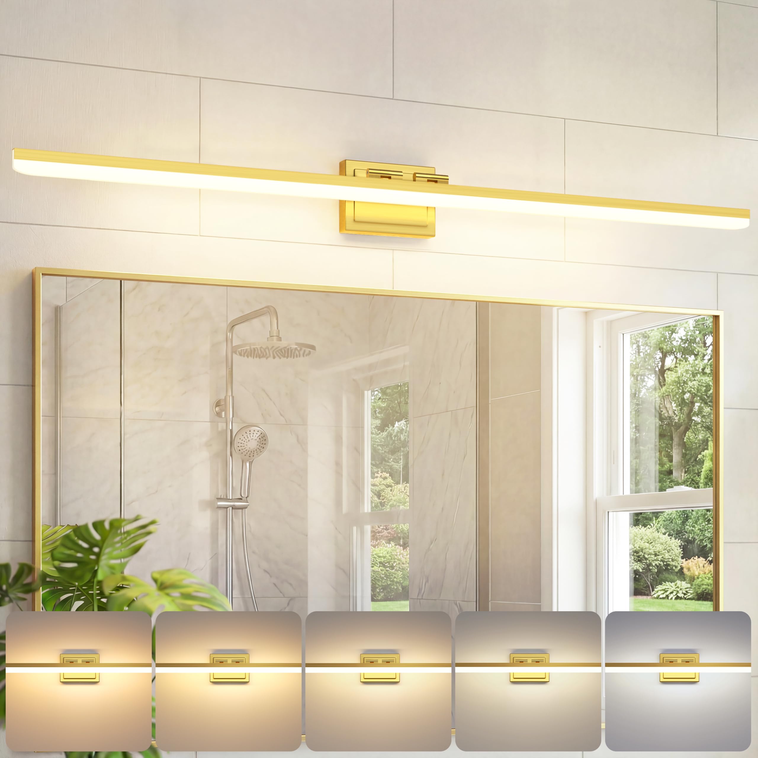 VOLISUN Modern Bathroom Vanity Light 48 inch, Rotatable, 40W Dimmable 5CCT Led Bathroom Light Fixture Over Mirror, Gold Bar Vanity Light for Bathrooms Mirror Restroom-ETL Certificated