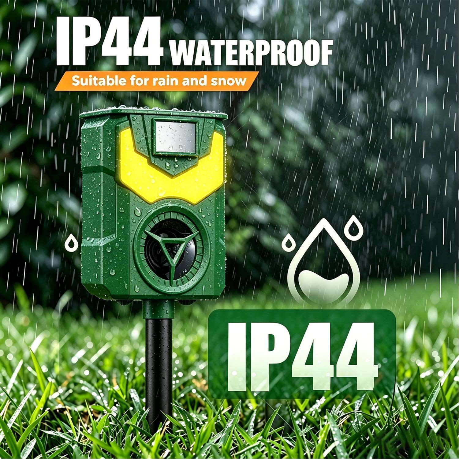 Répulsif solaire à ultrasons pour chats et renards - Pour jardin - Étanche IP44 - 5 modes de fréquence - Détecteur de mouvement PIR - Lumière stroboscopique et alarme pour ferme, cour, écureuils