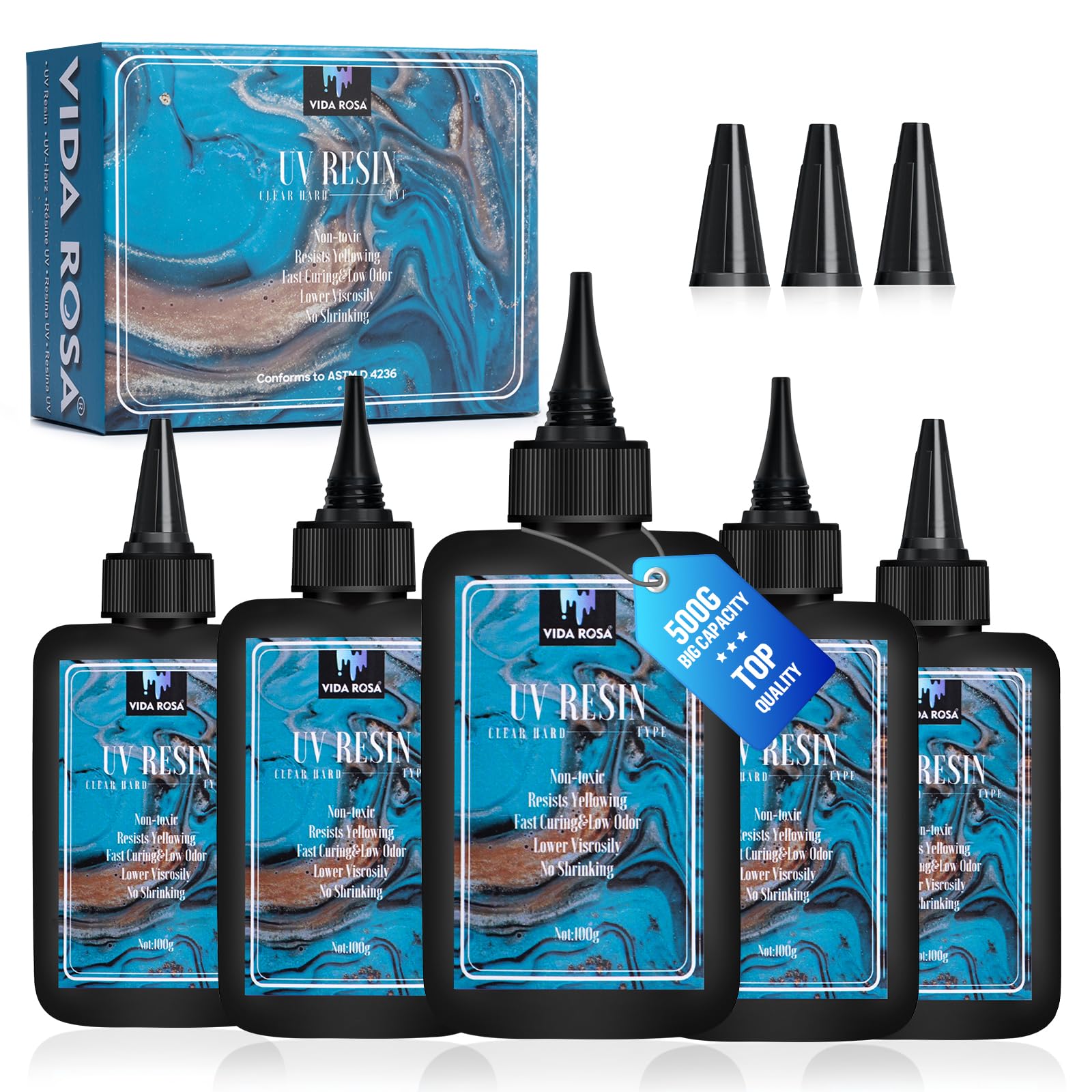 VIDA ROSA 500G UV Resin Upgraded Kit, Featuring High Gloss, High Hardness, and Fast-curing Epoxy Resin, Suitable for Coating, Casting, Bracelets,