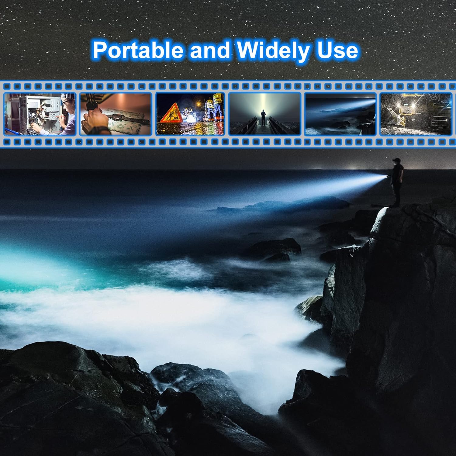 Samyoung Rechargeable Spotlight with 6 Lights Modes, 10000 Lumen Super Bright LED Flashlight, IP65 Waterproof Handheld Spotlight 10000mAh Long Lasting Large Flashlight Searchlight and Flood Camping -