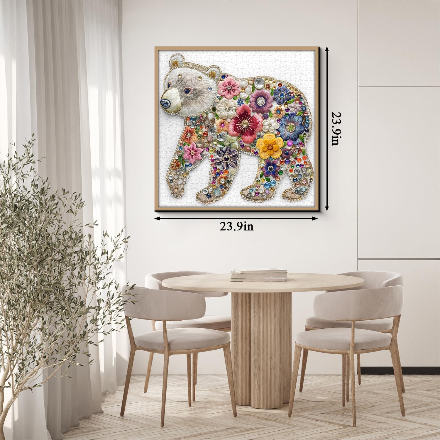 Animal Bear Puzzles for Adults 1000 Pieces, Crystal Jewel Flowers Jigsaw Puzzles, Nature Wildlife Bear Floral Art Puzzle as Home Decor