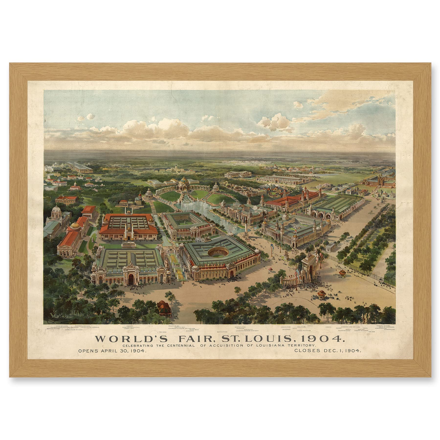 Artery8 Aerial Birds Eye View St Louis Missouri Worlds Fair 1904 USA Artwork Framed Wall Art Print A4