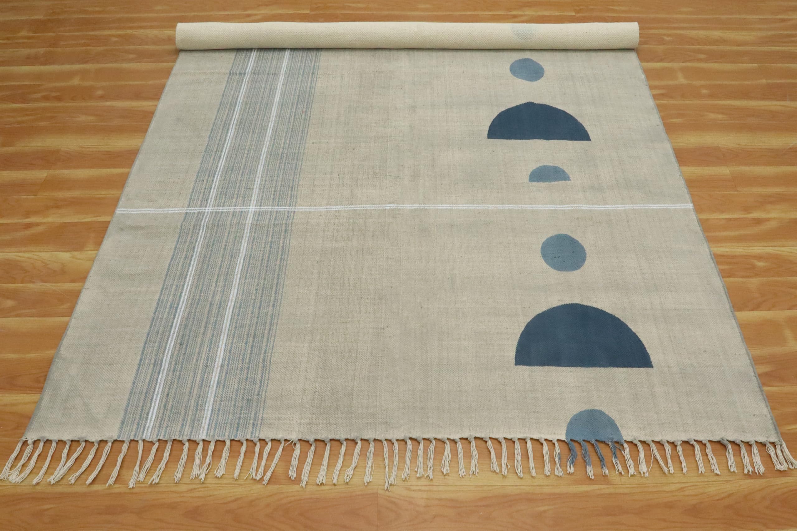 Handblock gedruckt Baumwollläufer 2,6 x 12 Kelim-Läufer Stein waschbar Teppich dick 0,5 cm Handfläche waschen beige und blau flach gewebten Teppich Innen Outdoor-Teppiche für Flur, Treppe, Flur
