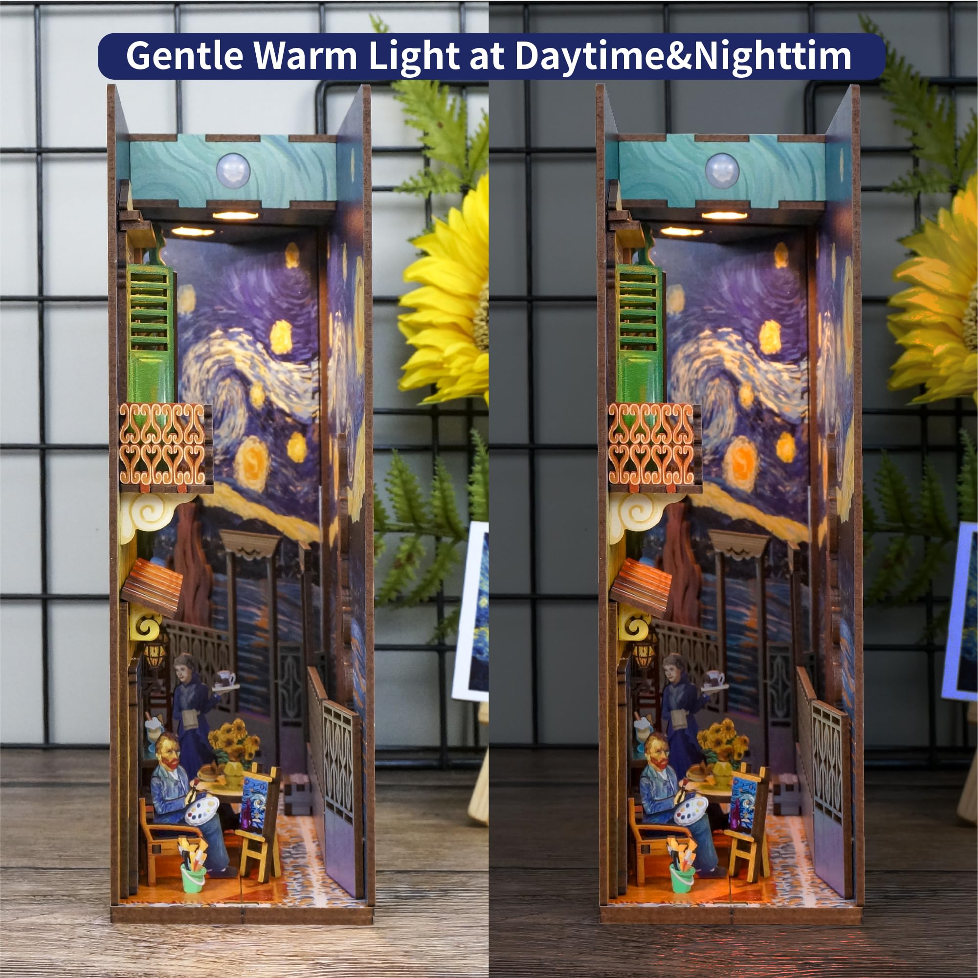 Tonecheer DIY Book Nook Kit 3D Holzpuzzle Modellbausatz für Erwachsene, mit Licht Booknook Bastelset Personalisierte Geschenke für Frauen und Männer (Vincents Welt)
