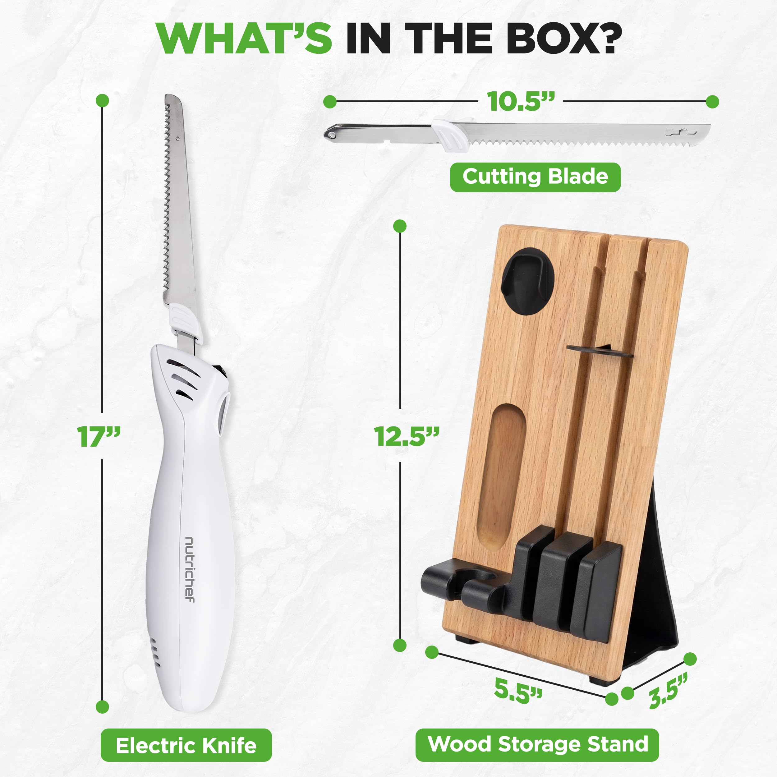 NutriChef Electric Carving Turkey Slicer Kitchen Knife | For Thanksgiving | Portable Electrical Food Cutter Knife Set with Carve Blades & Wood Stand | Cuts Meat, Bread, Cheese & Fruit | White — Amazon image 8