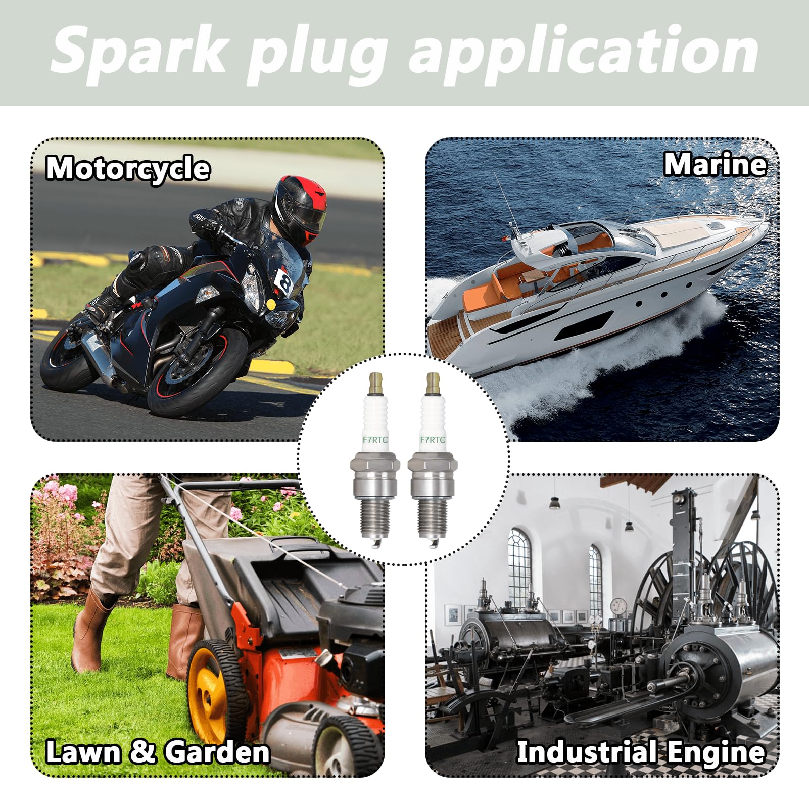 2 Candele Accensione F7RTC - Compatibili Con NGK BPR7ES, Bosch WR5DC Per Auto E Motori