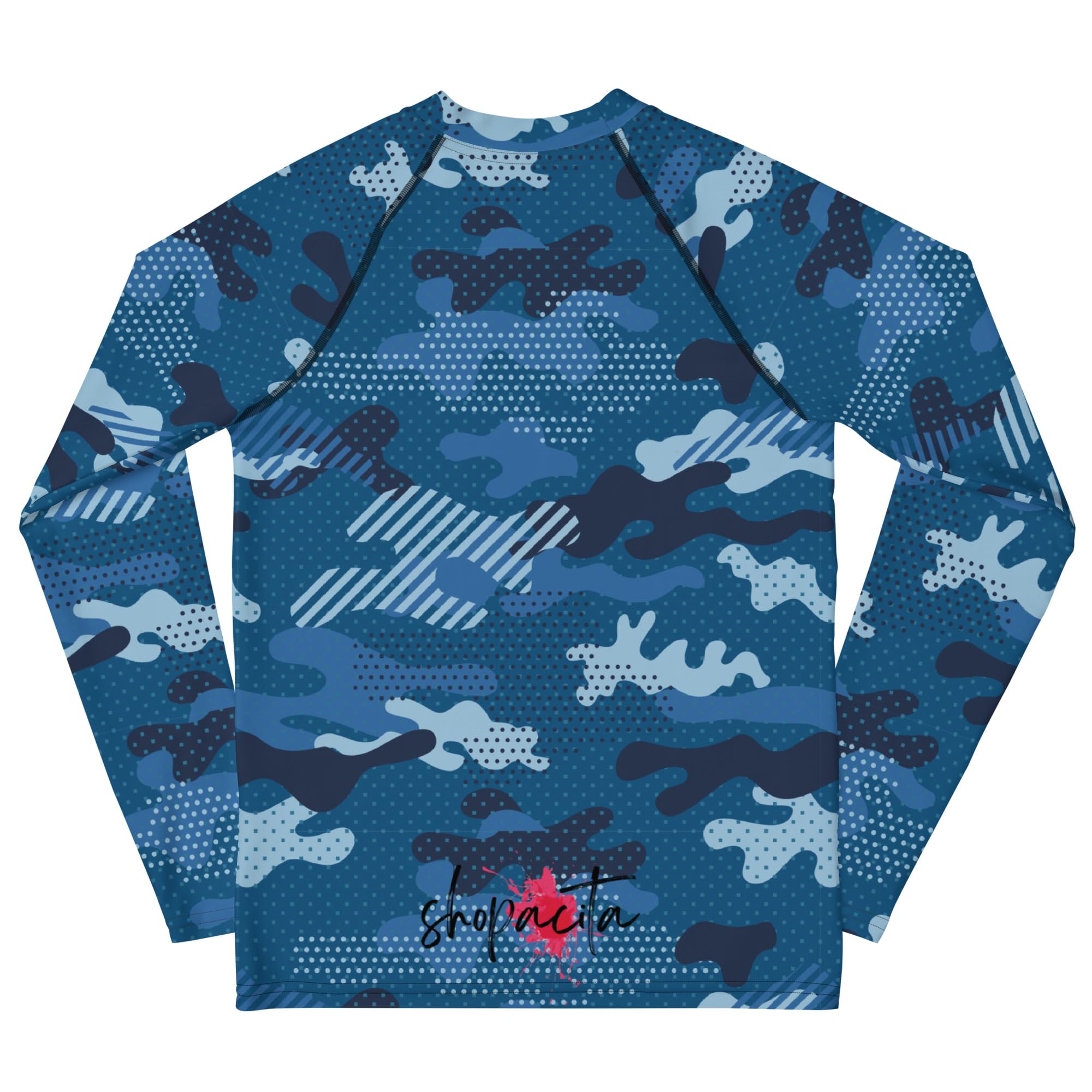 Rashguard Jugend Jungen, Langarm, Badeshirt, Schwimmshirt, Sonnenschutz, Badebekleidung, Schnelltrocknend, UPF 50+, Rash Top mit Print, Rash Guard Shirt, UV Shutz, Blue Camouflage, 134-158 cm