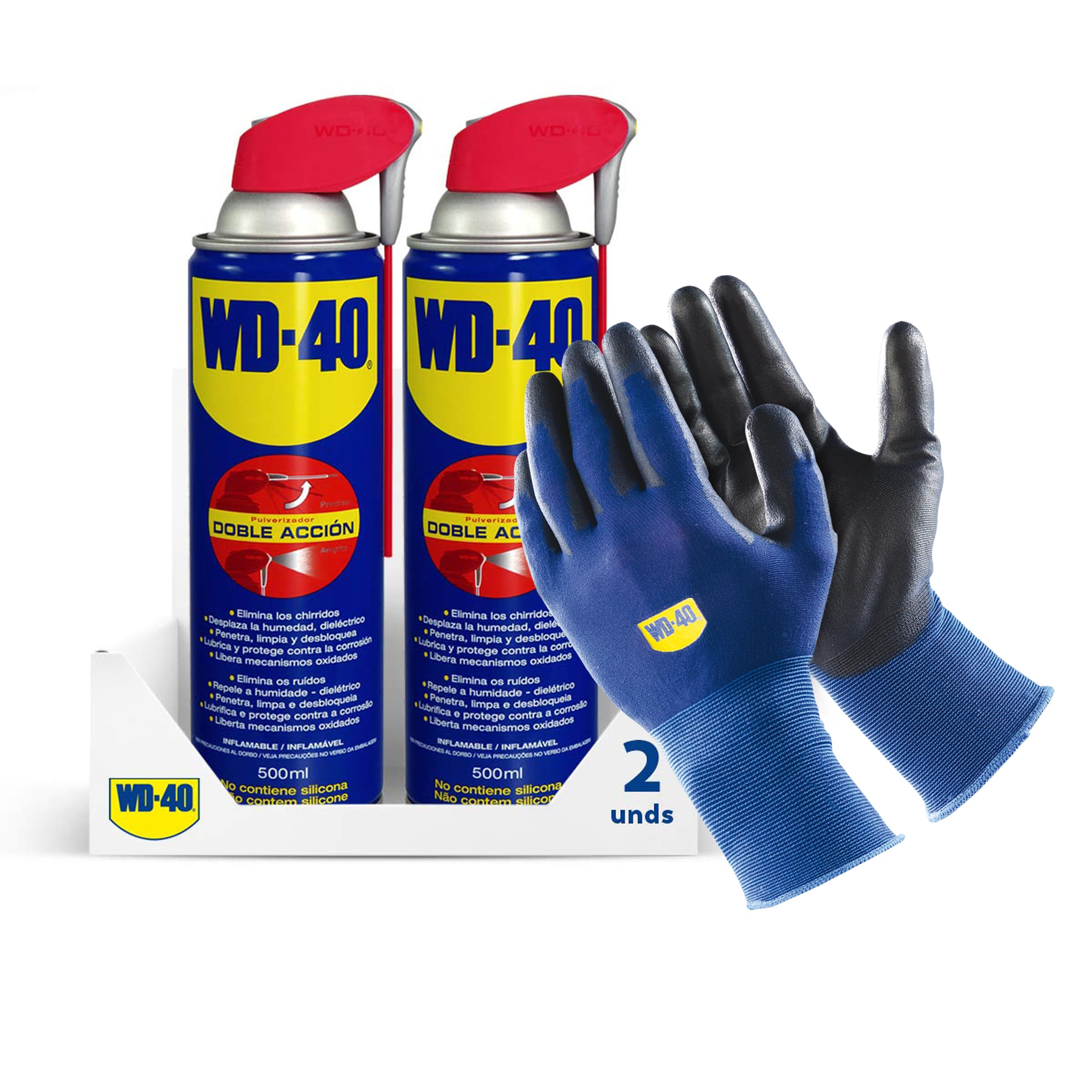 Wd-40 - Lubricante Wd40 Doble Acción 500 ml - Pack 2 Unidades y Guantes Originales de WD-40