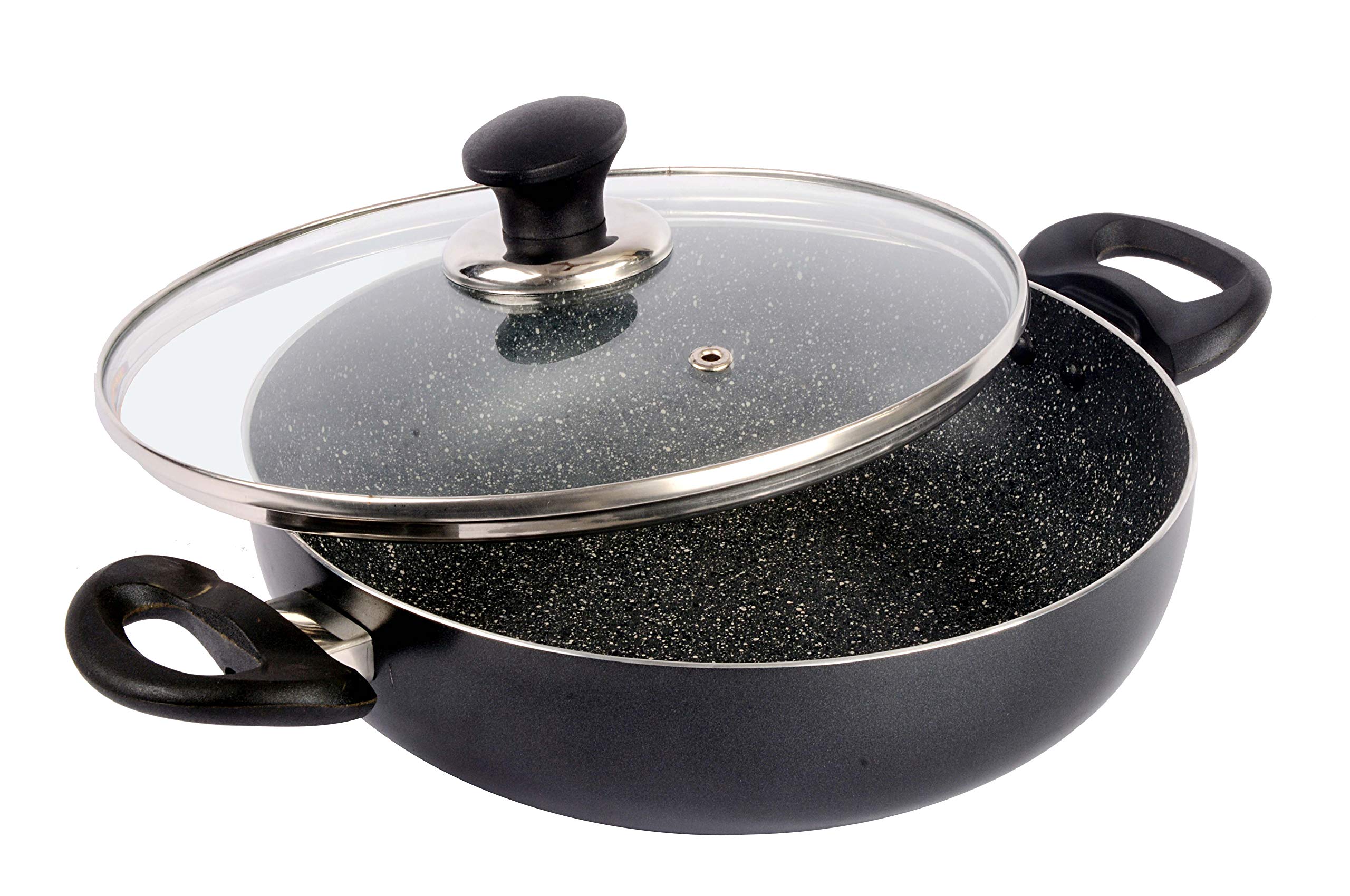 EthicalMASTREO Series Non-Stick Induction Bottom Kadhai 24 cm with Toughened Glass Lid (Black)