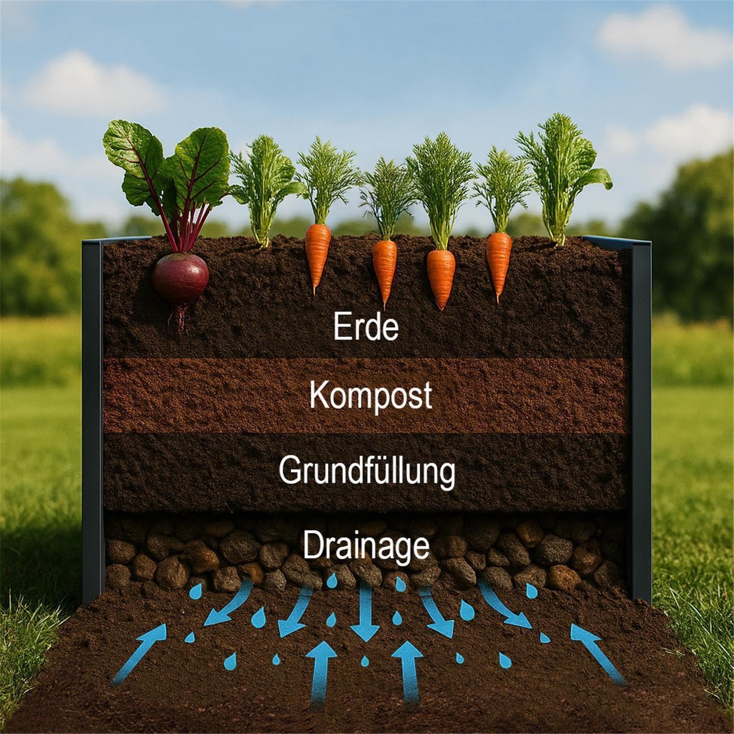 Metzler Jardinière surélevée pour le jardin – Acier en imitation bois | Avec protection intégrée contre les limaces | Jardinière de jardin en métal résistant aux intempéries, bac à plantes, jardinière