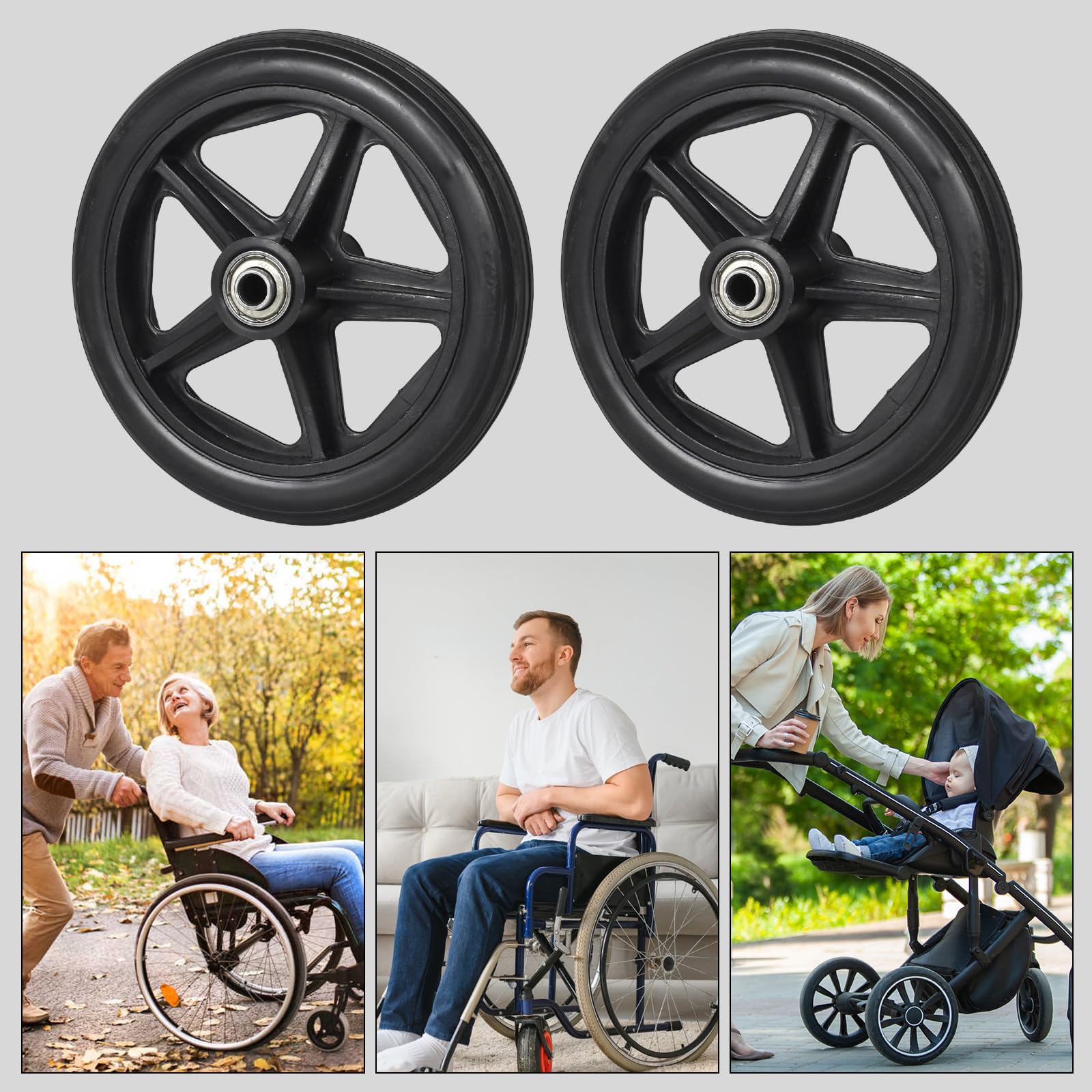 2 Piezas Silla De Ruedas Delanteras De Repuesto, Ruedas De Repuesto Para Sillas De Ruedas, Ruedas de Repuesto Macizas para Silla De Ruedas Rueda Delantera, Repuestos Sillas de Ruedas, 15cm