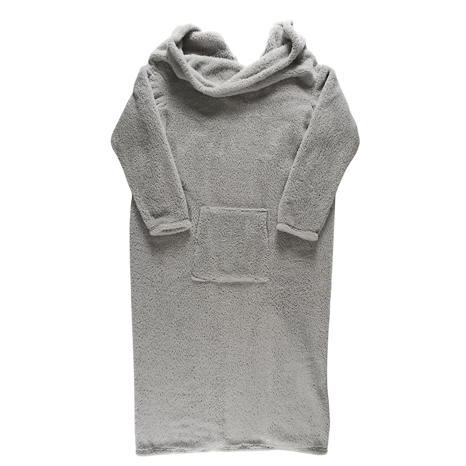 HOME DECO FACTORY - TX0330 Plaid à Manches Longues Ultra-​Douillet - Col Châle Ample - Poche Ventrale Pratique - Conçu pour Se Blottir et Se Détendre - Taille Unique - Couleur Gris Clair